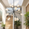 Cosmo 39-in Matte Black/Glossy Ribbed Opal Glass Socket Chandelier