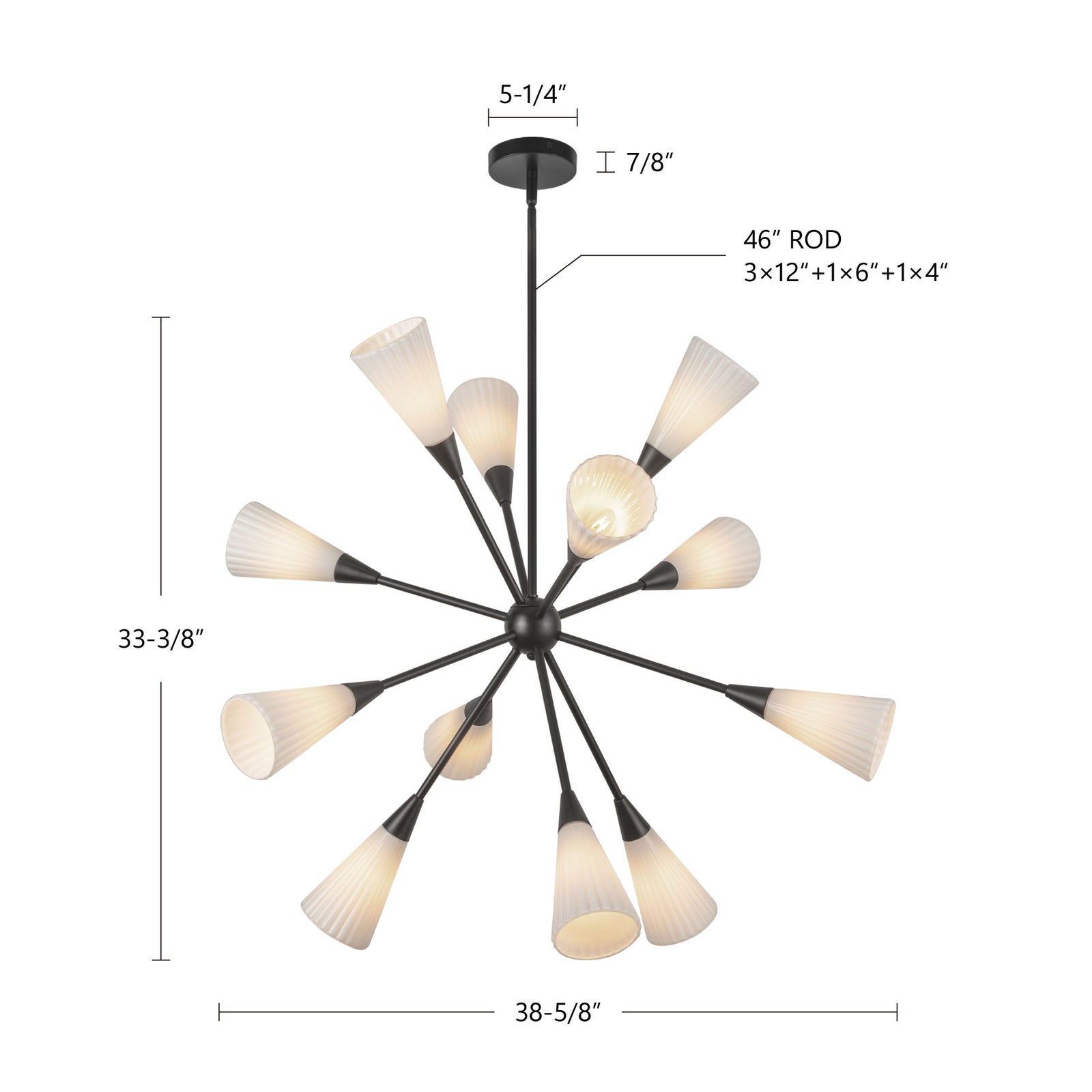 Cosmo 39-in Brushed Nickel/Glossy Ribbed Opal Glass Socket Chandelier