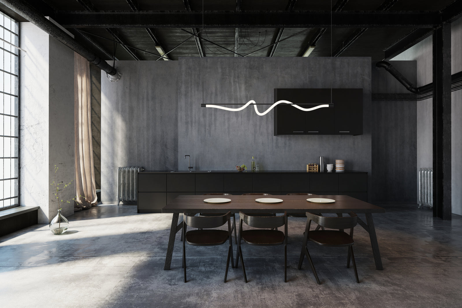 Cursive 54-in Black LED Linear Pendant