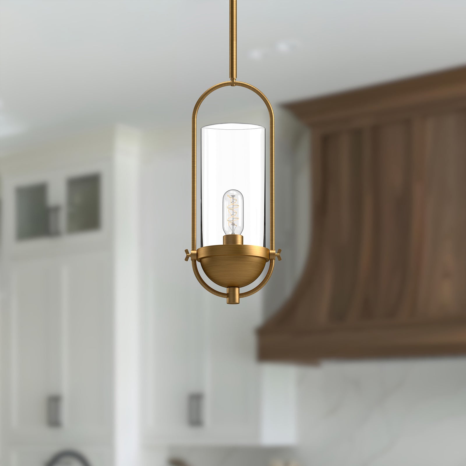 Cyrus 8-in Aged Gold/Clear Glass 1 Light Pendant