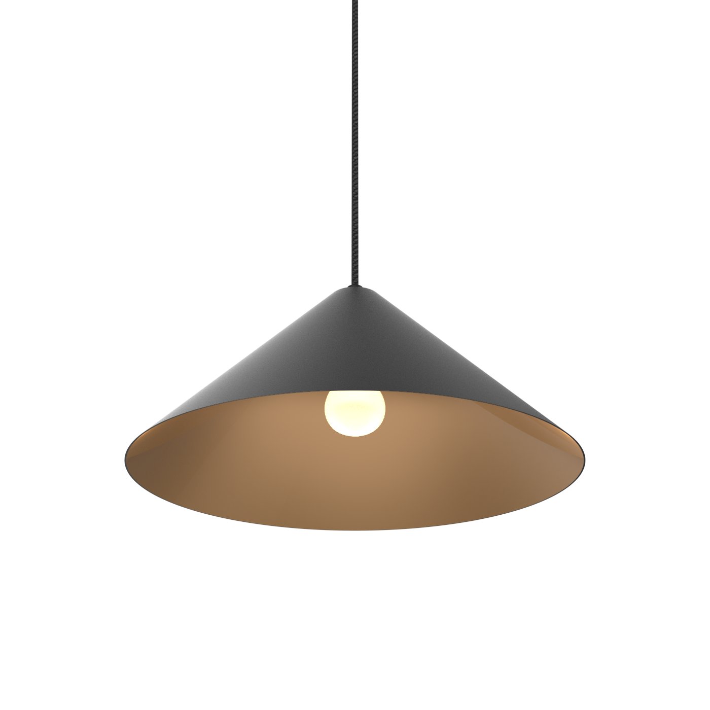 Wide Cone 16 Pendant - White with Gold Interior - Black Cord