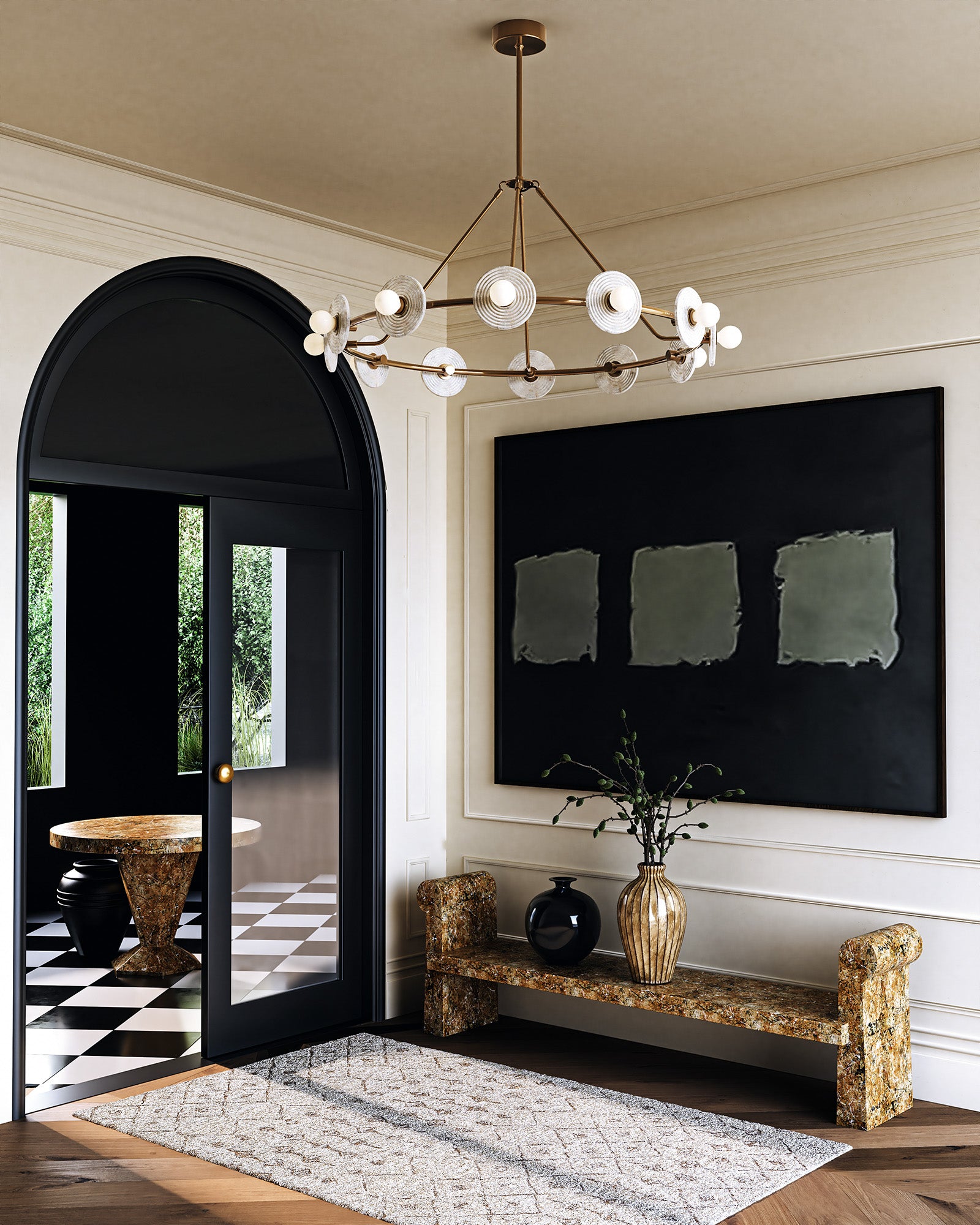 Dahlia 46-in Vintage Brass/Alabaster LED Chandeliers