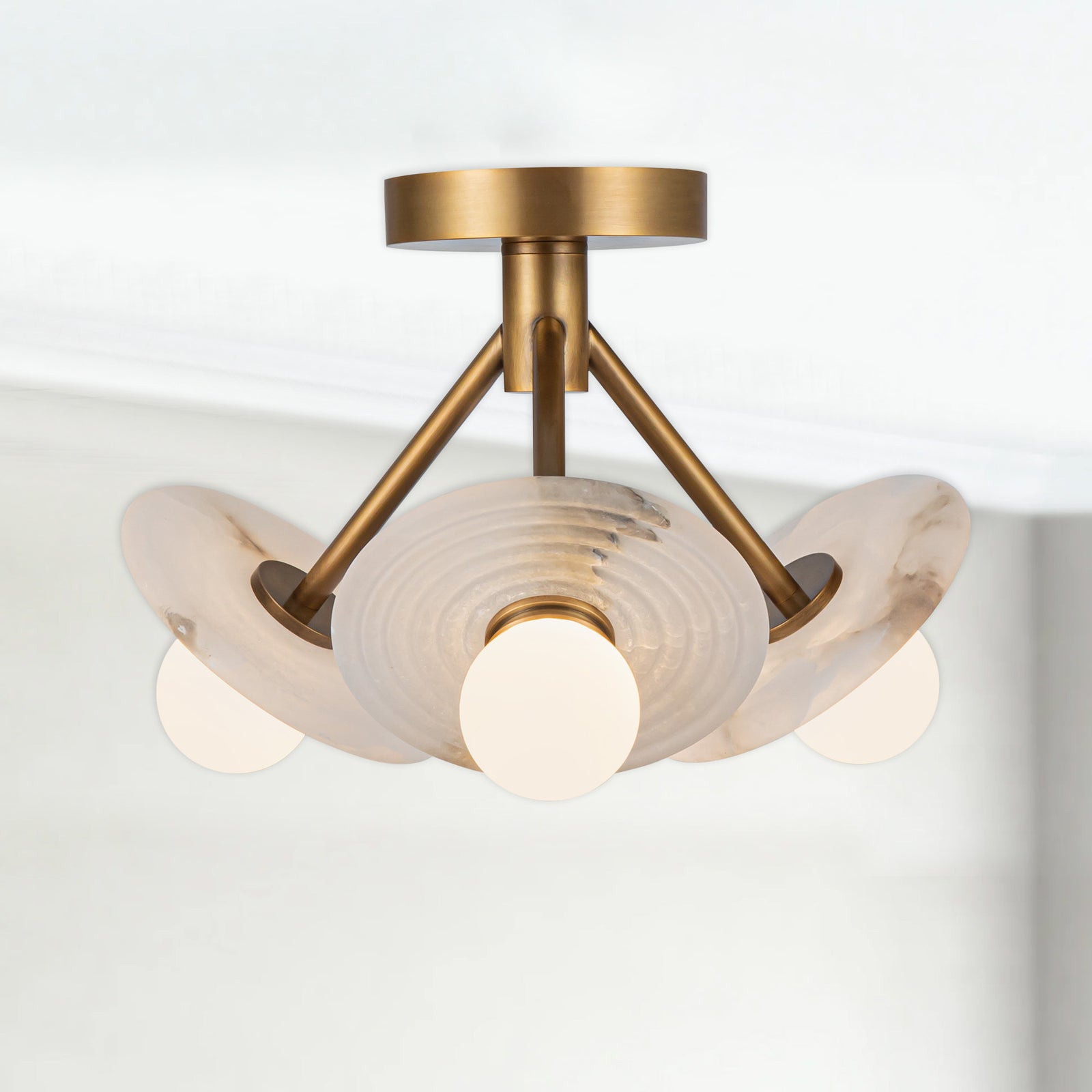 Dahlia 13-in Vintage Brass/Alabaster LED Semi Flush Mount