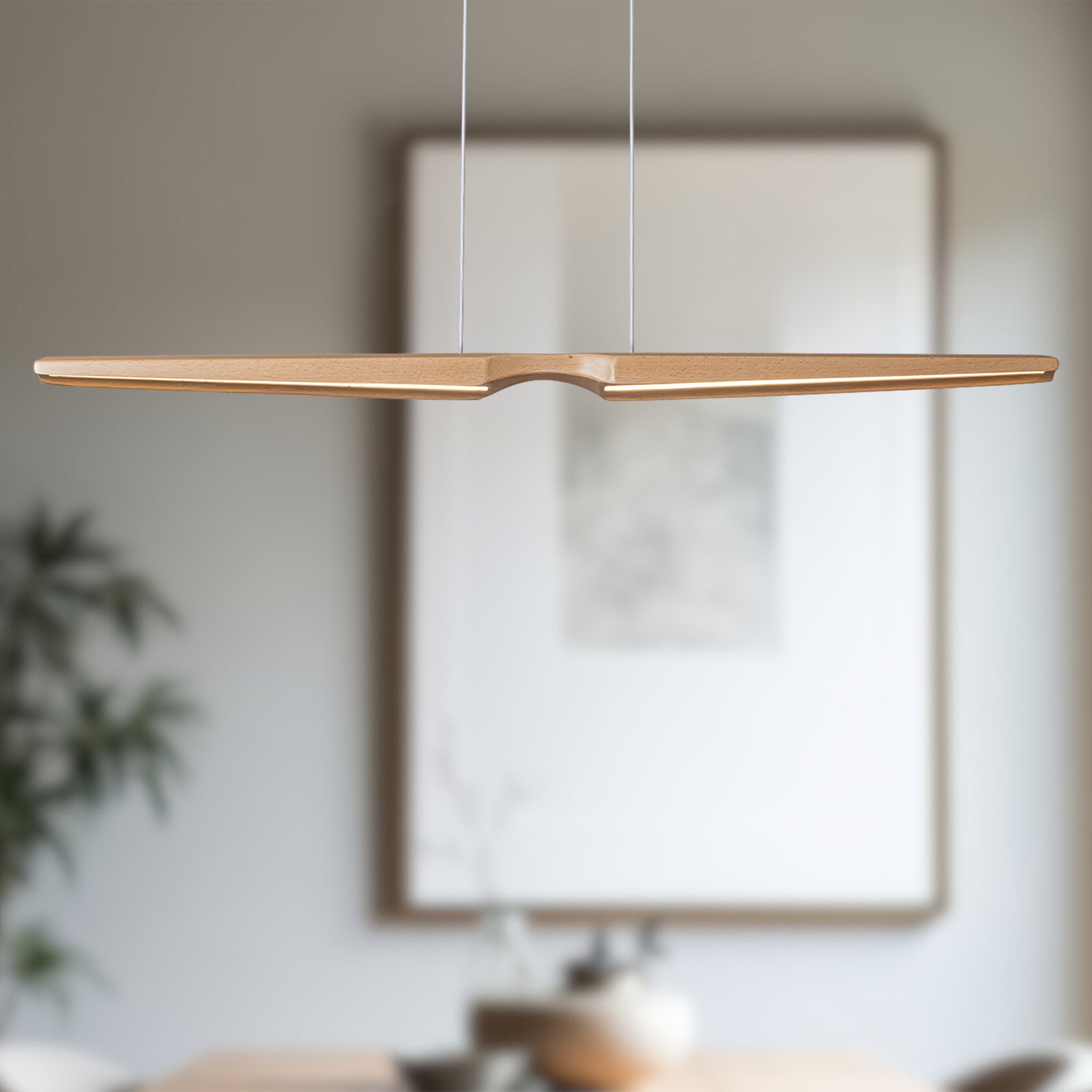 Dakota 42-in Beech Wood LED Linear Pendant