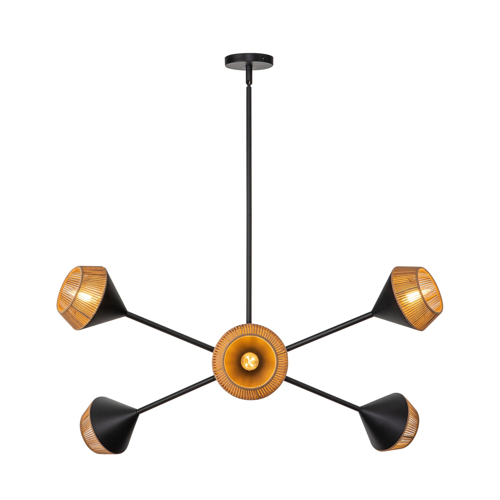 Daphne 38-in Matte Black/Brown Cotton Rope 6 Lights Chandelier