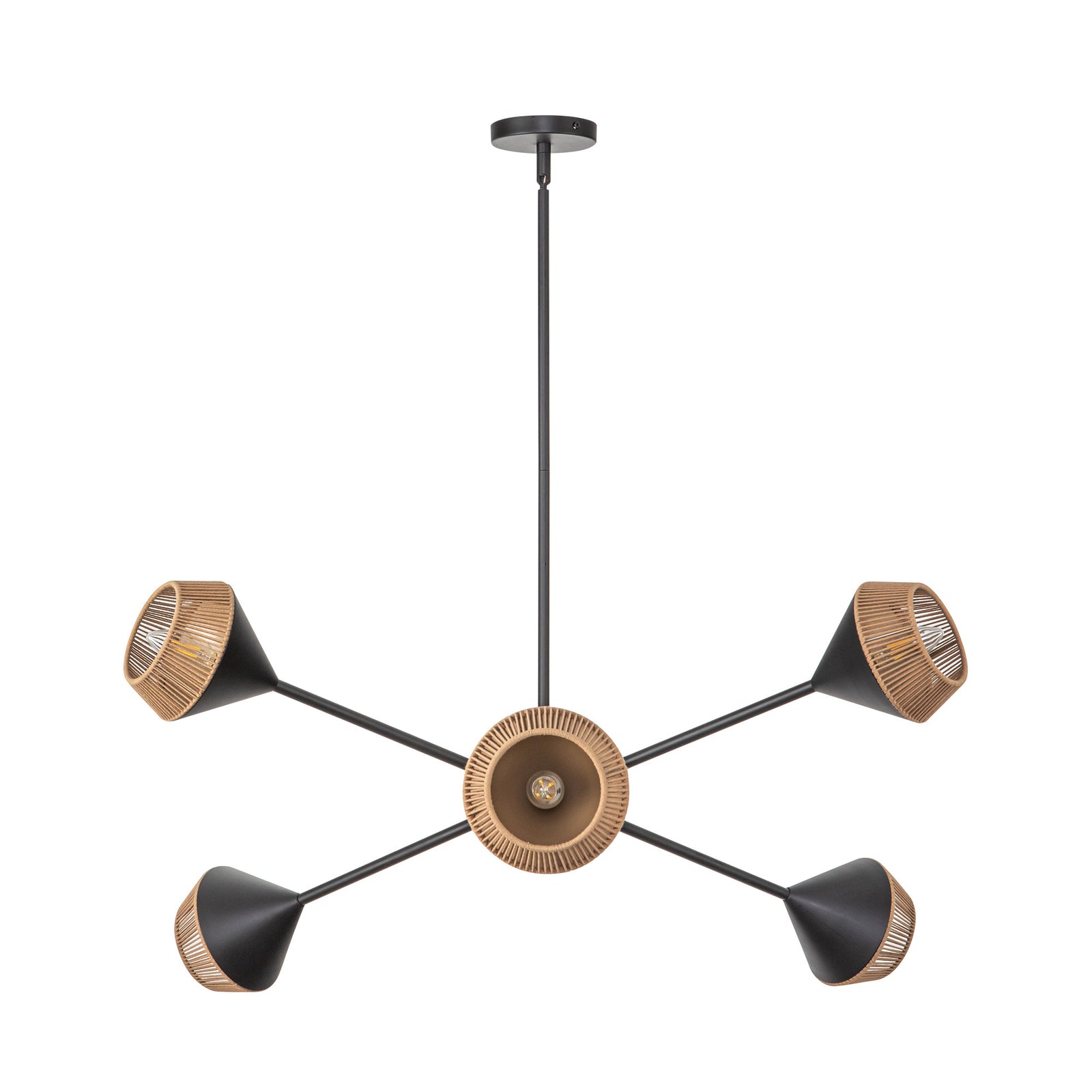 Daphne 38-in Matte Black/Brown Cotton Rope 6 Lights Chandelier