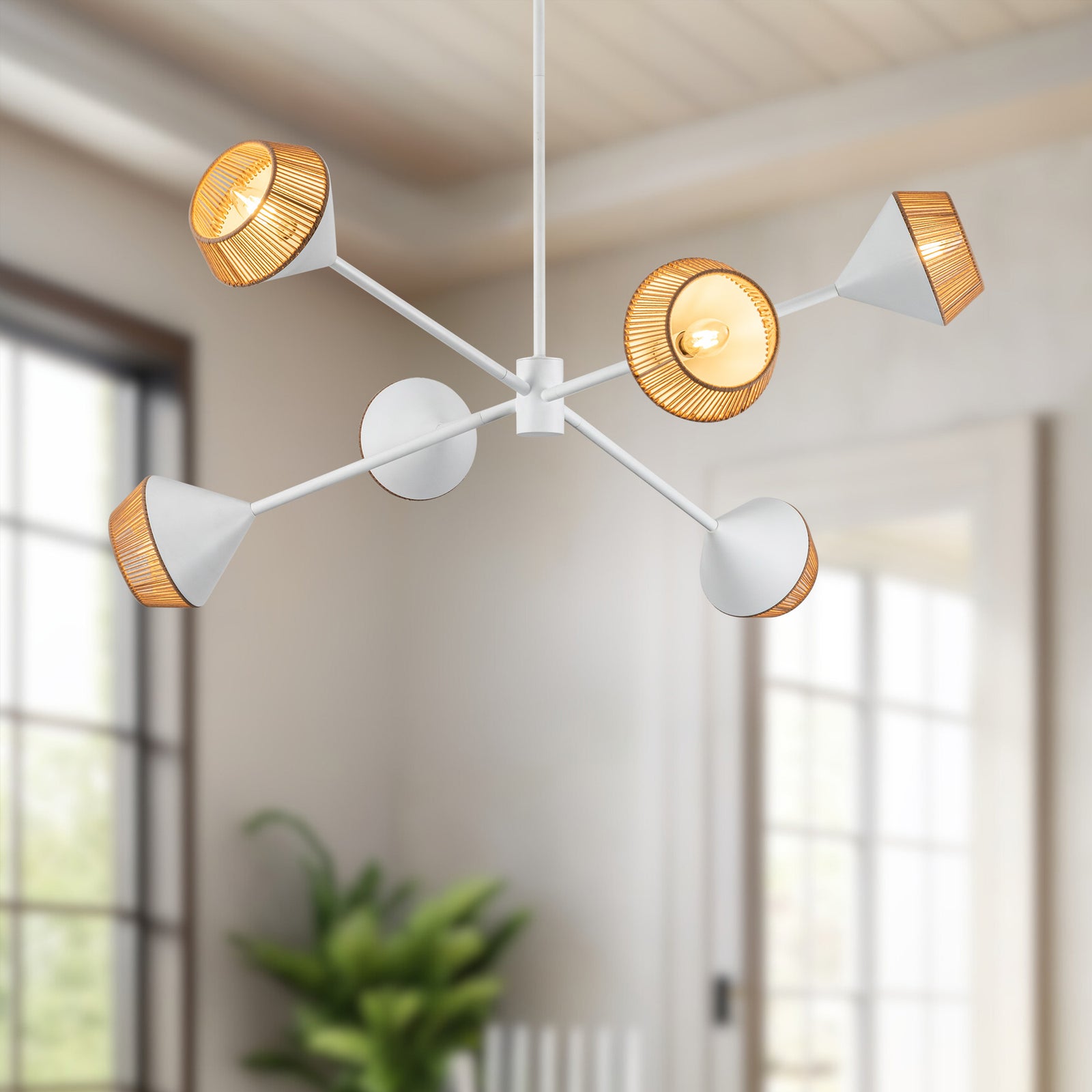 Daphne 38-in White/Brown Cotton Rope 6 Lights Chandelier
