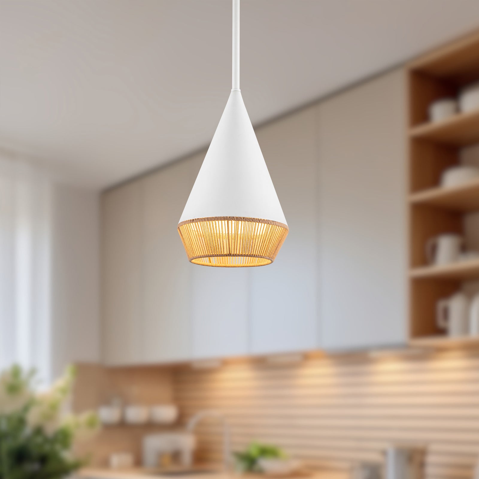 Daphne 7-in White/Brown Cotton Rope 1 Light Pendant