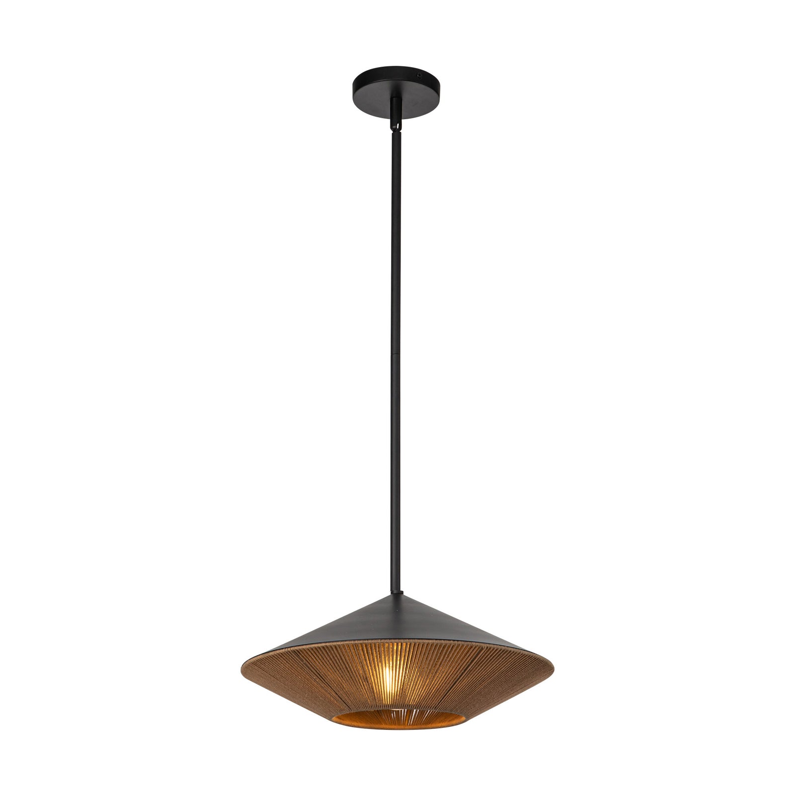 Daphne 15-in Matte Black/Brown Cotton Rope 1 Light Pendant