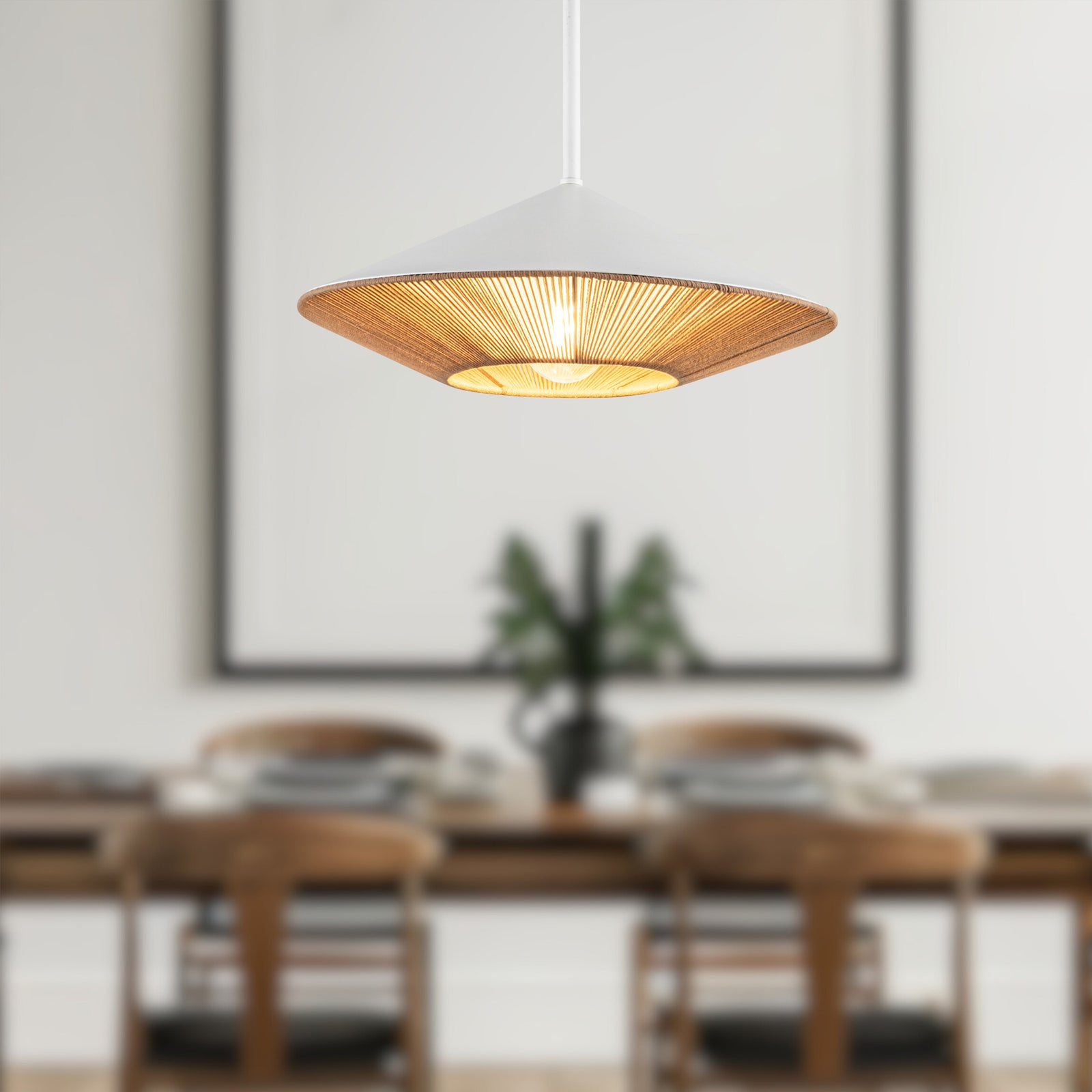 Daphne 15-in White/Brown Cotton Rope 1 Light Pendant