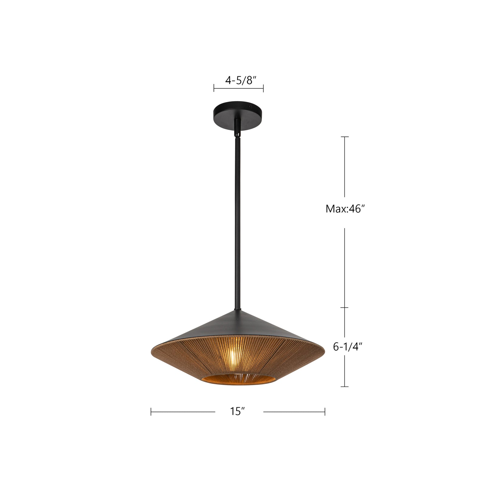 Daphne 15-in Matte Black/Brown Cotton Rope 1 Light Pendant