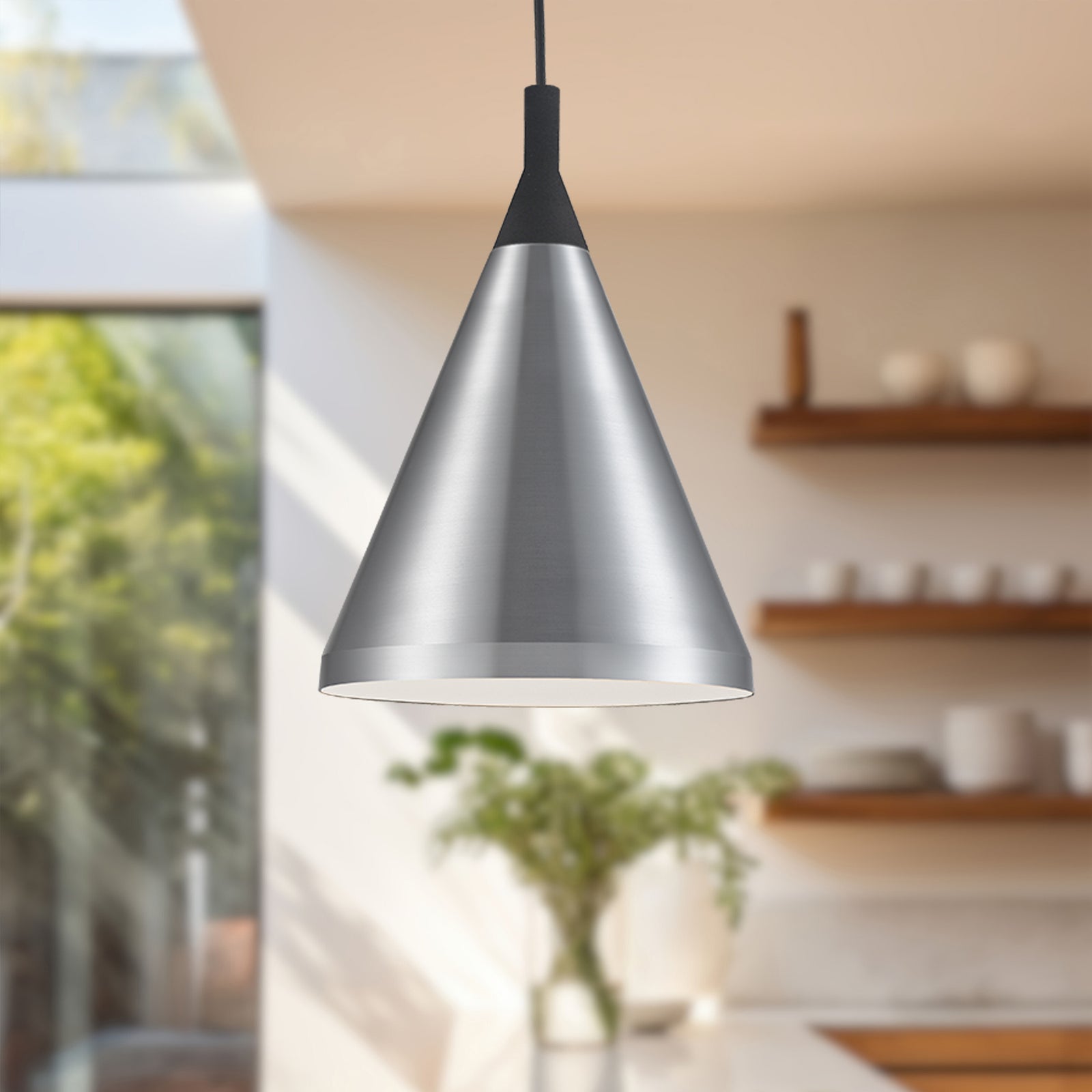 Dorothy 10-in Brushed Nickel With Black Detail 1 Light Pendant