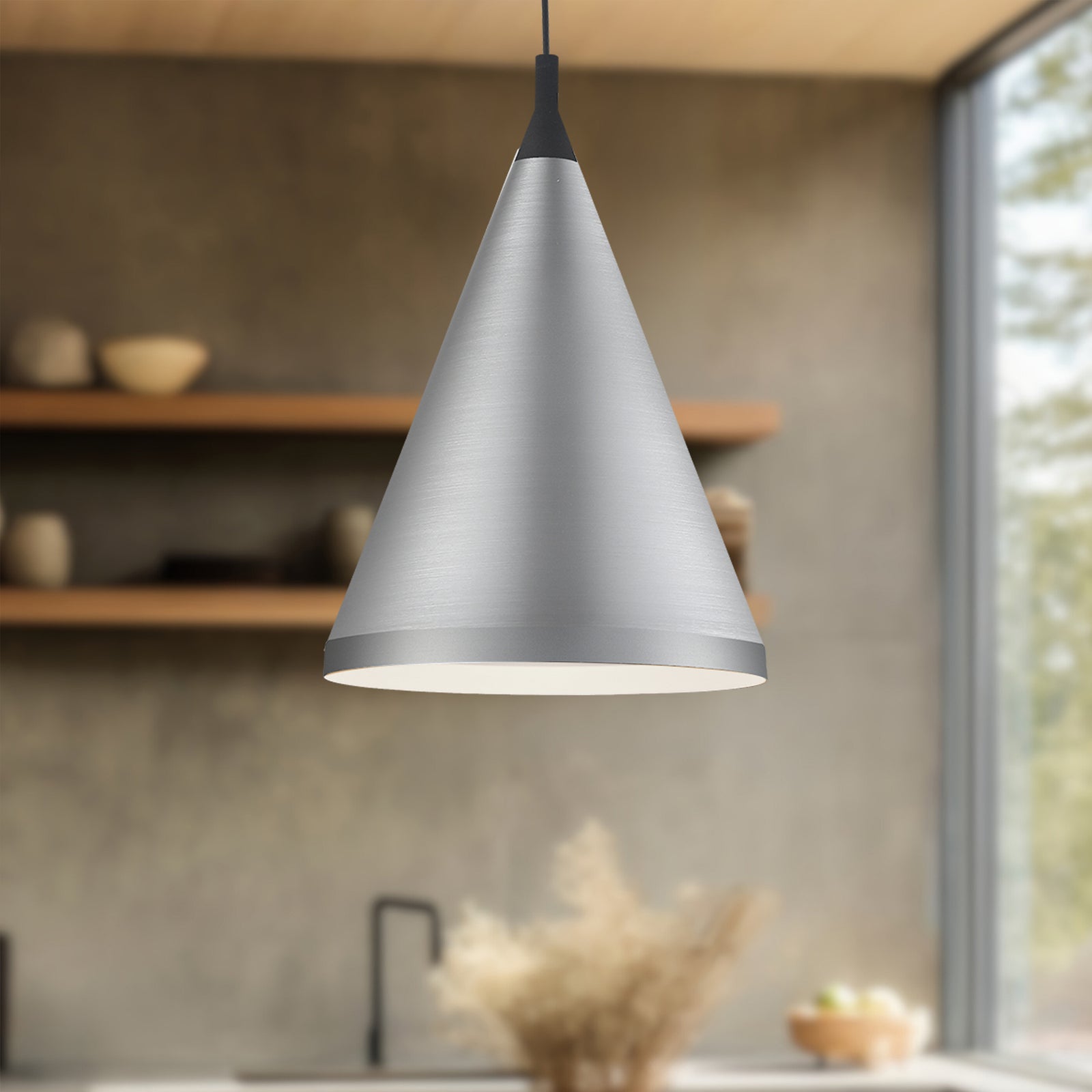 Dorothy 16-in Brushed Nickel With Black Detail 1 Light Pendant
