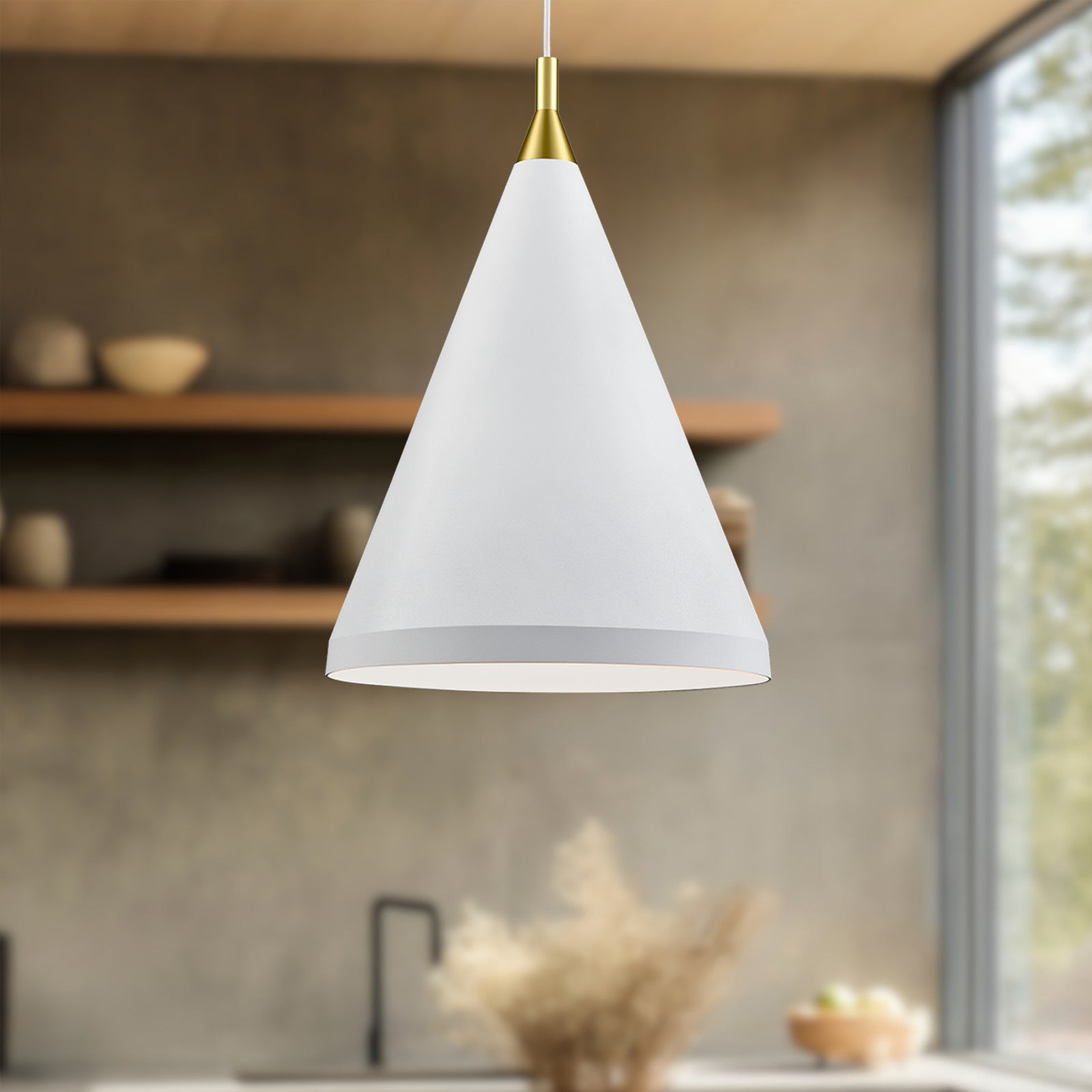 Dorothy 16-in White With Gold Detail 1 Light Pendant