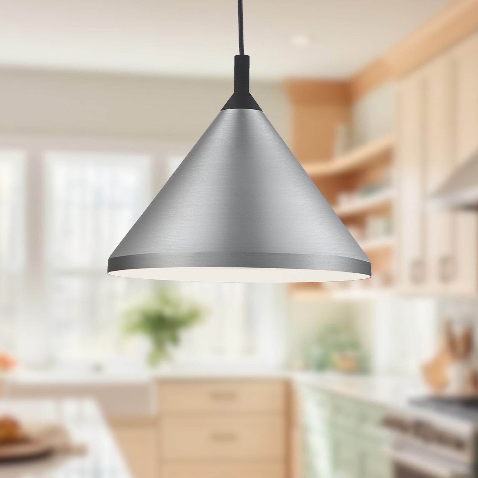 Dorothy 14-in Brushed Nickel With Black Detail 1 Light Pendant