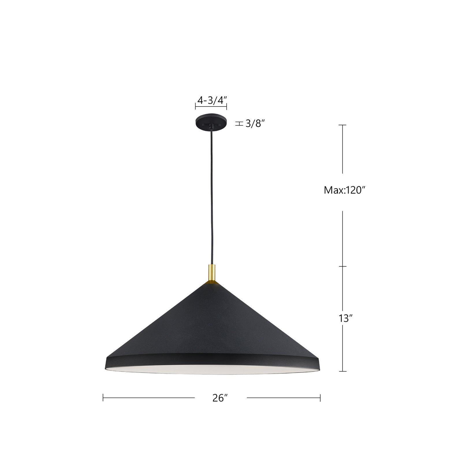 Dorothy 26-in Black With Gold Detail 1 Light Pendant