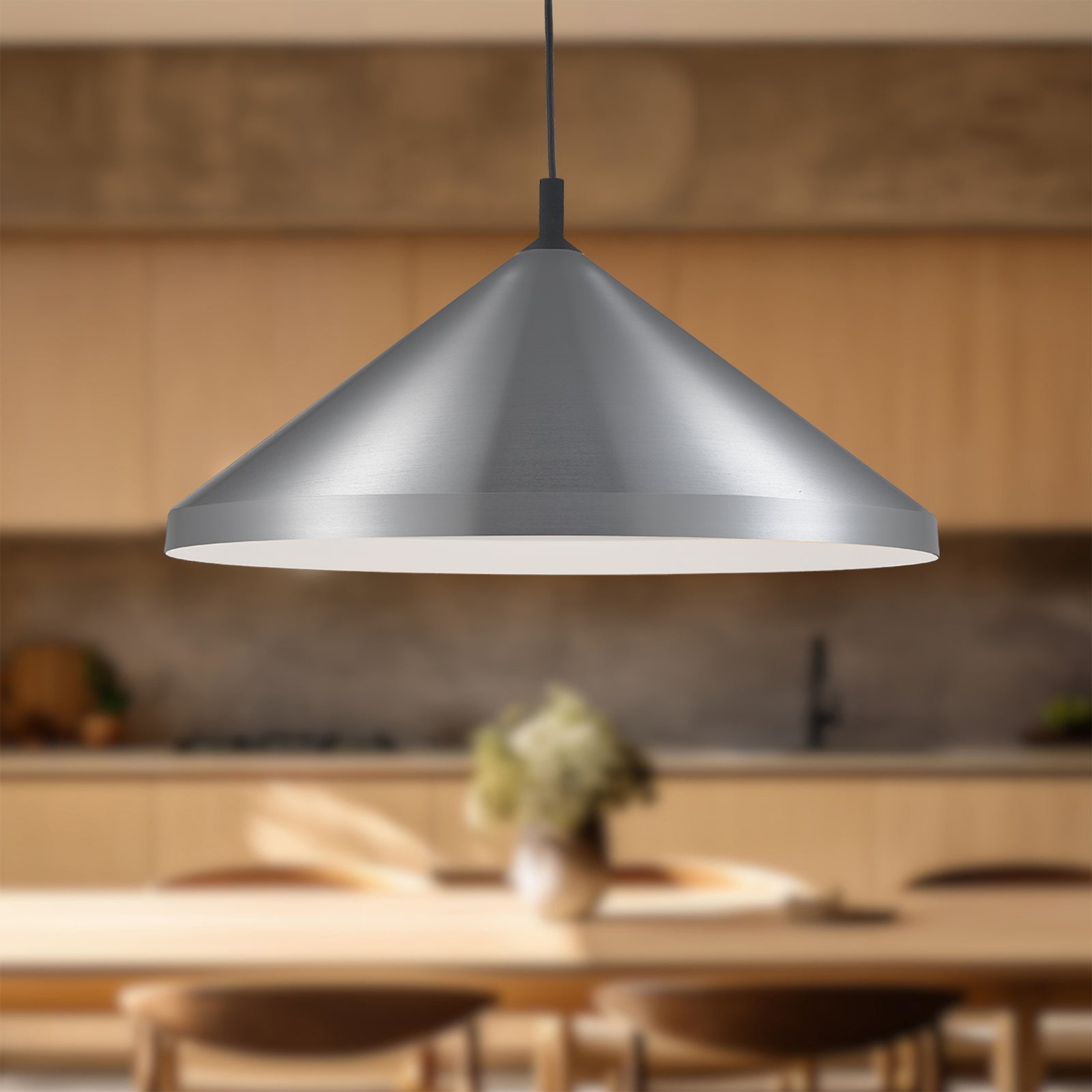 Dorothy 26-in Brushed Nickel With Black Detail 1 Light Pendant