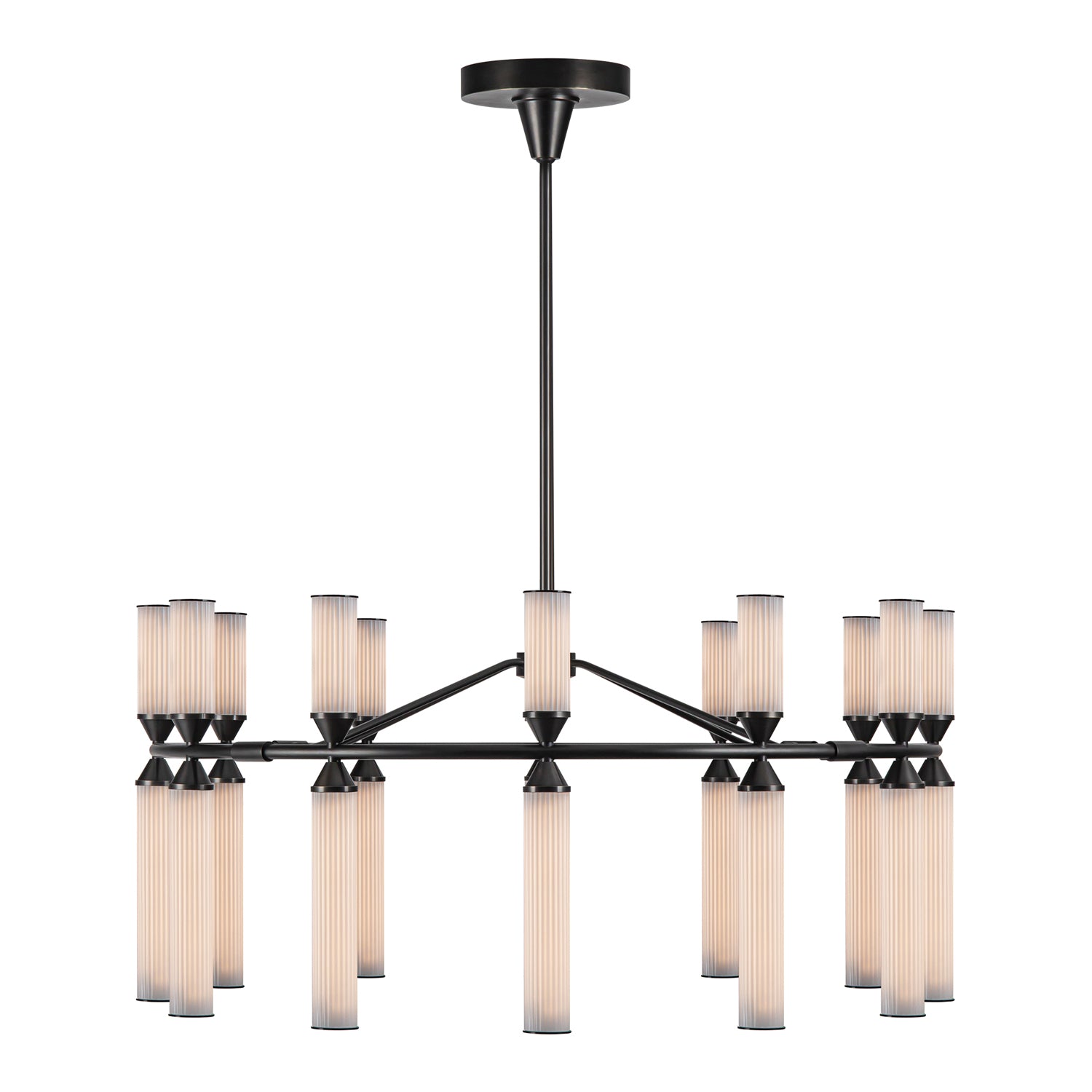 Edwin 38-in Urban Bronze/Frosted Ribbed Glass LED Chandelier