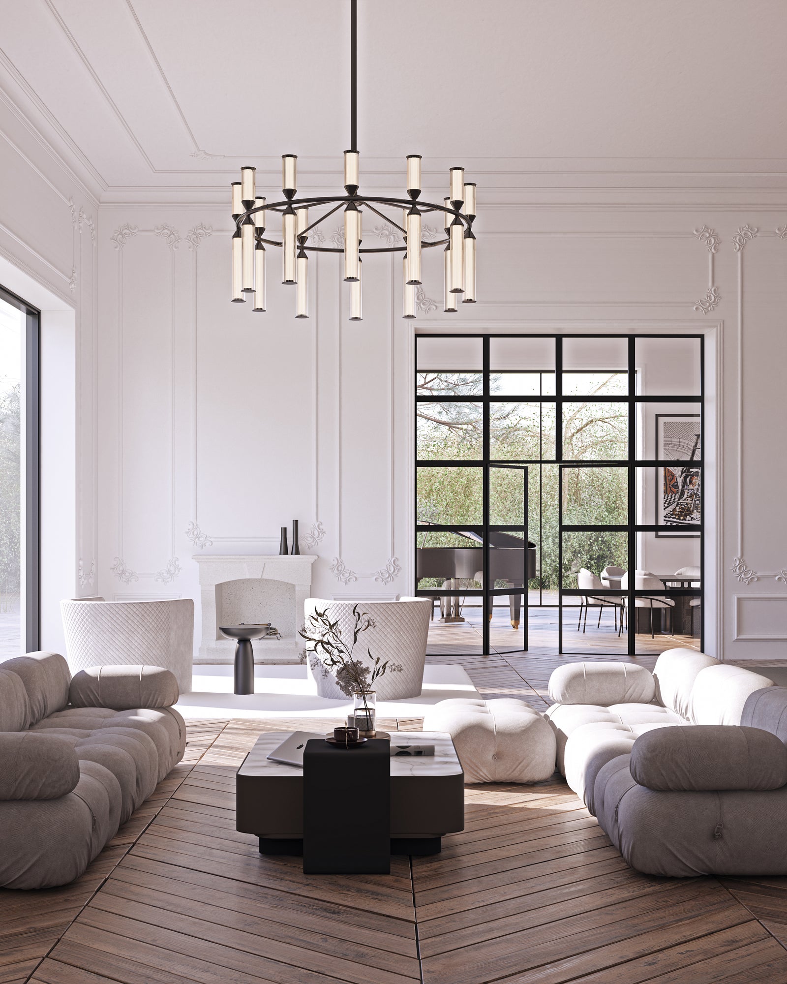 Edwin 38-in Urban Bronze/Frosted Ribbed Glass LED Chandelier