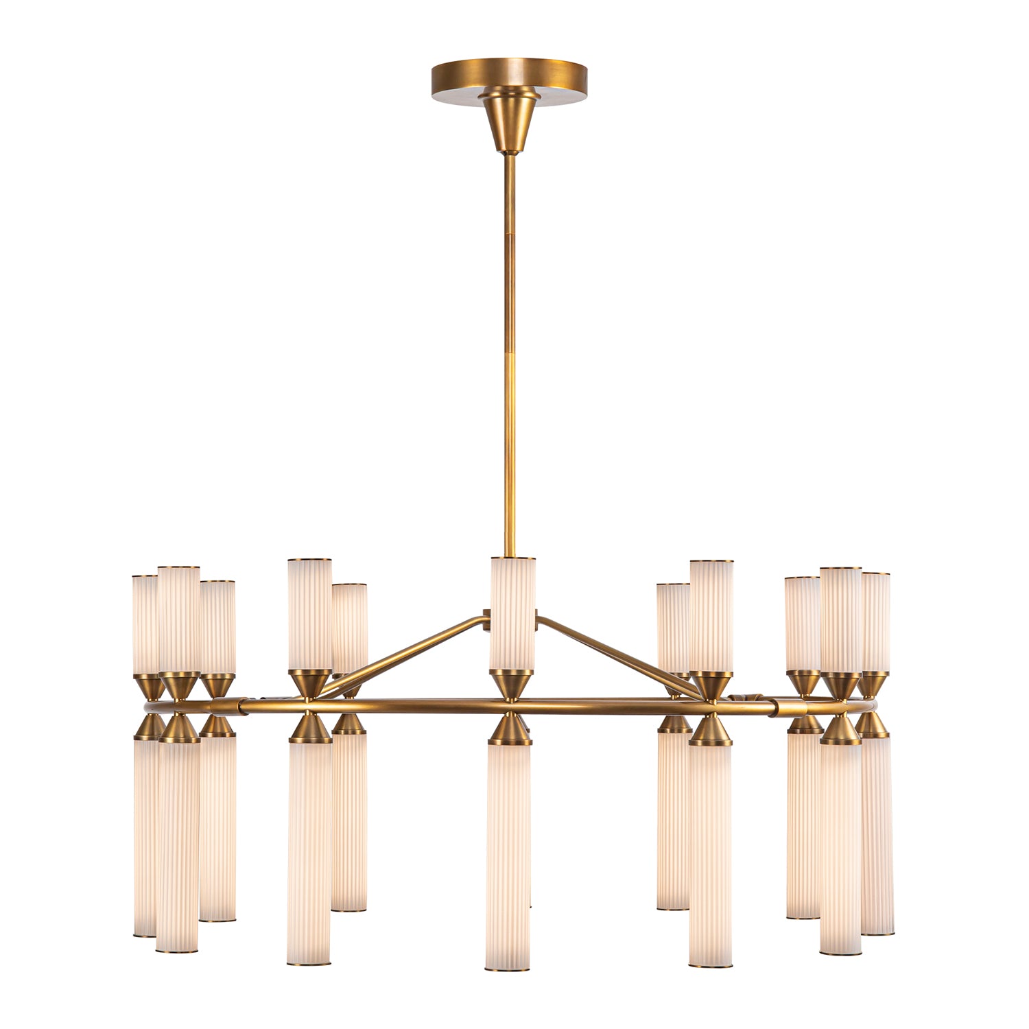 Edwin 38-in Vintage Brass/Frosted Ribbed Glass LED Chandeliers