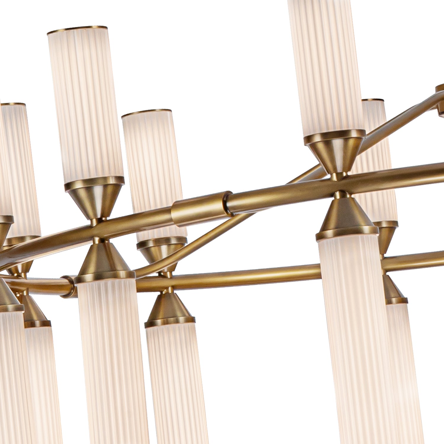 Edwin 38-in Vintage Brass/Frosted Ribbed Glass LED Chandeliers