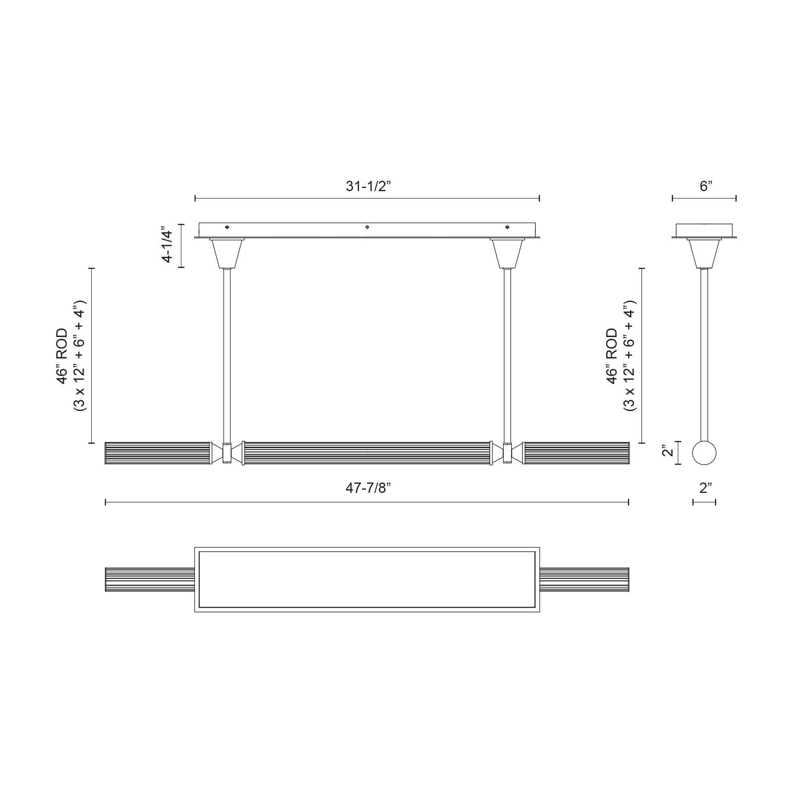 Edwin 48-in Urban Bronze/Frosted Ribbed Glass LED Linear Pendant