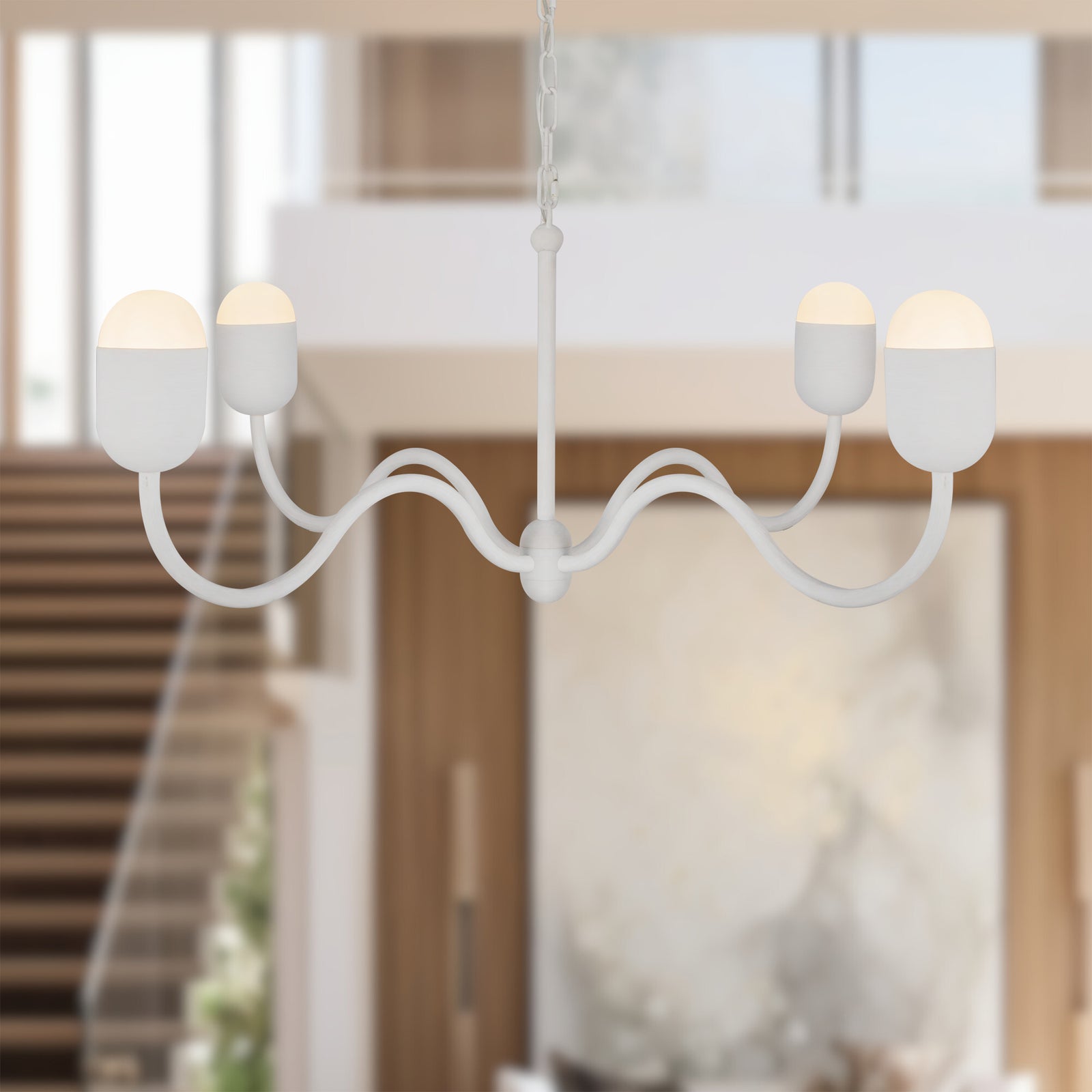 Effie 39-in Antique White/Opal Glass Socket Chandelier