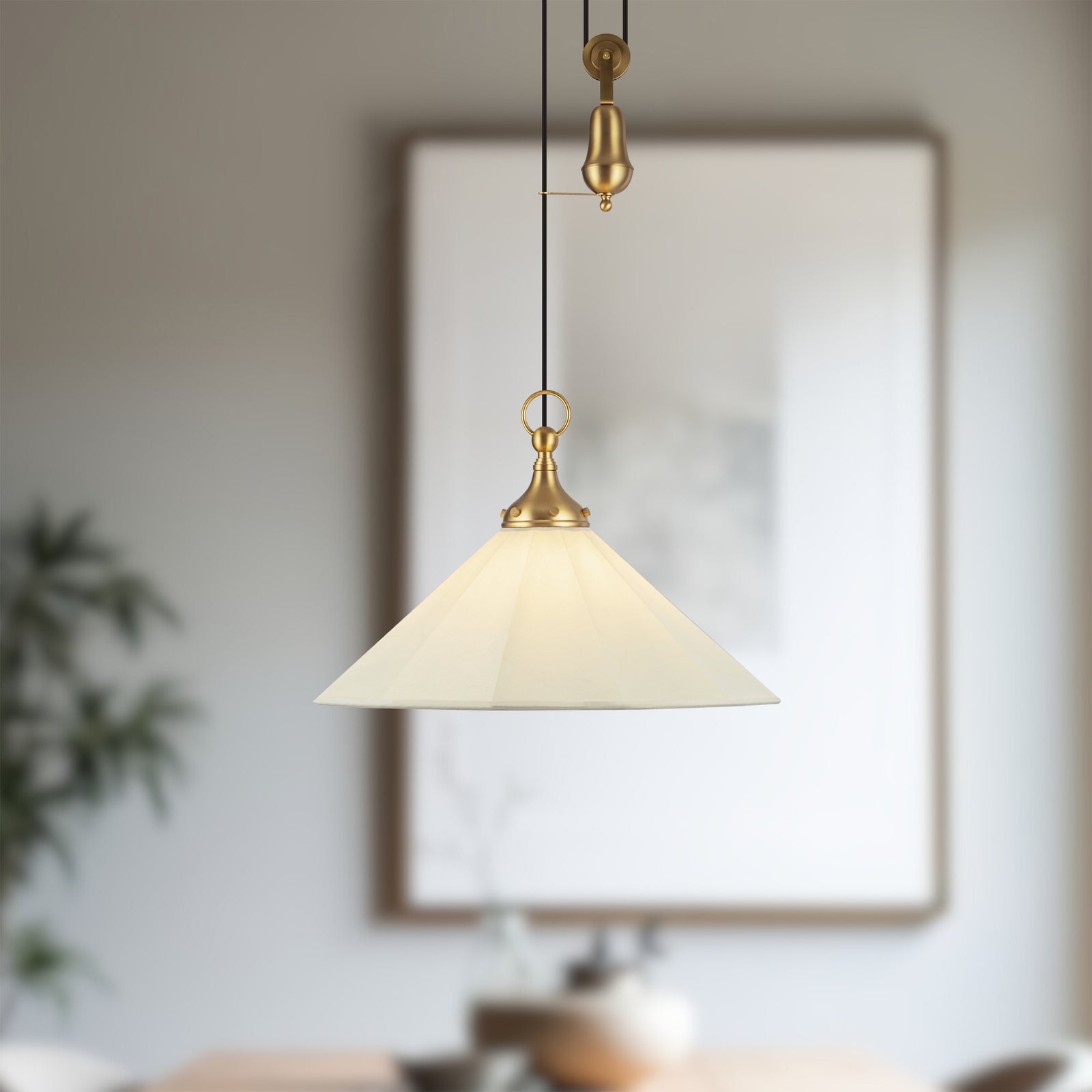 Ellen 20-in Brushed Gold/White Linen Socket Pendant