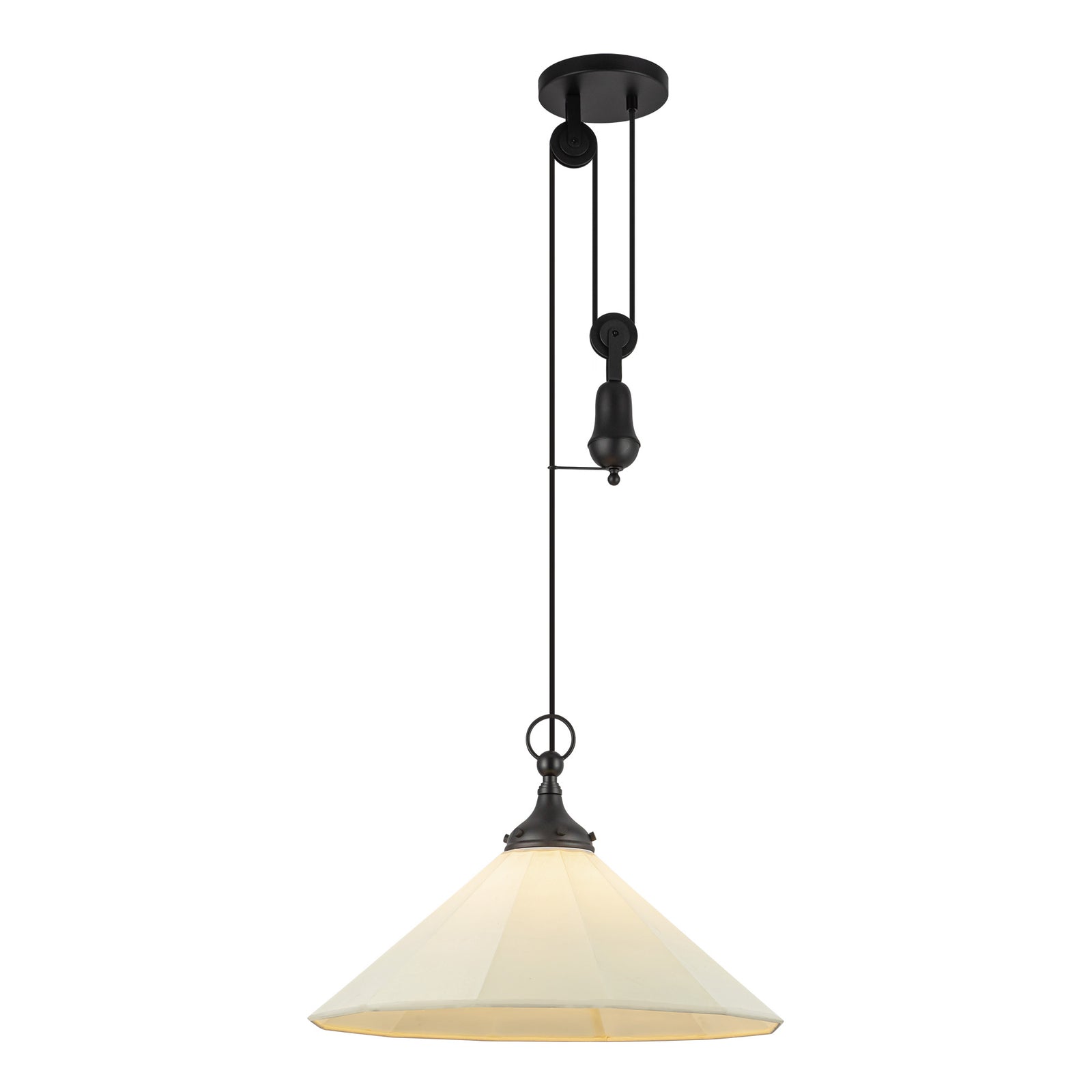 Ellen 20-in Matte Black/White Linen Socket Pendant