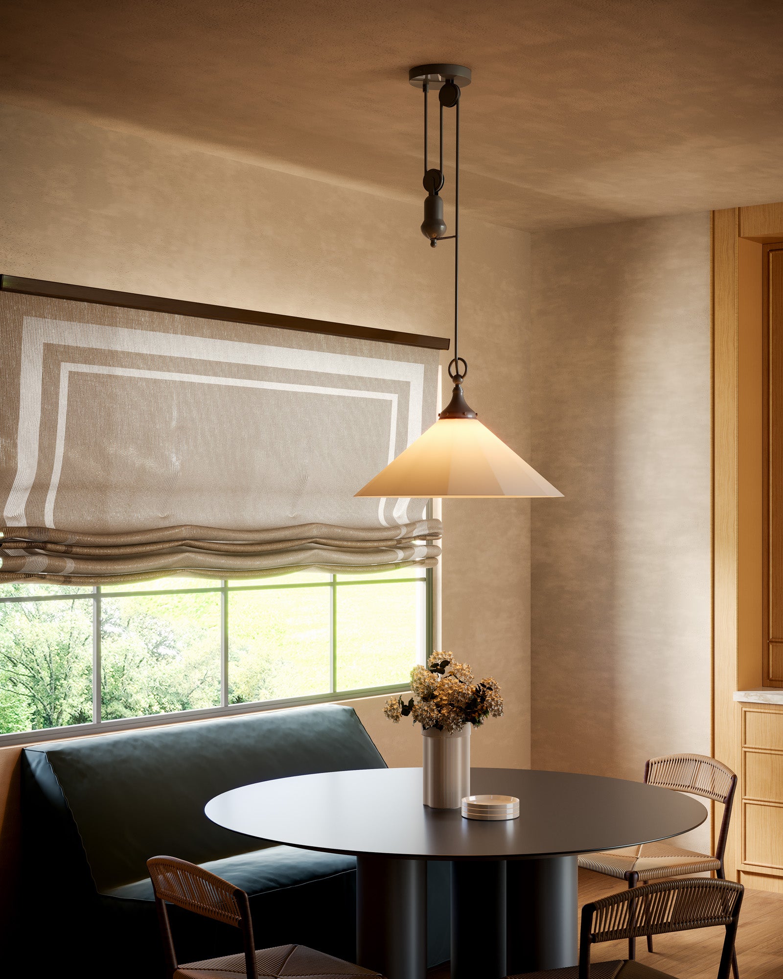 Ellen 20-in Matte Black/White Linen Socket Pendant