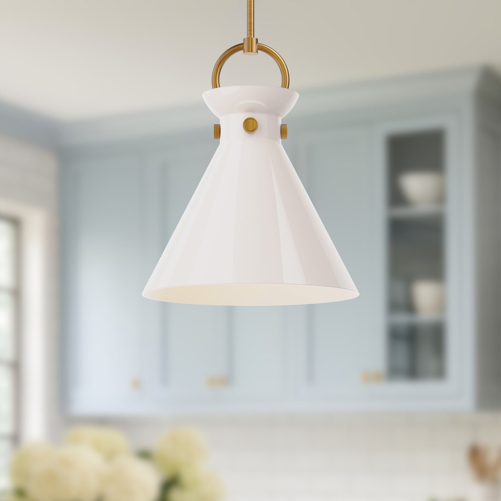 Emerson 14-in Aged Gold/Glossy Opal Glass 1 Light Pendant