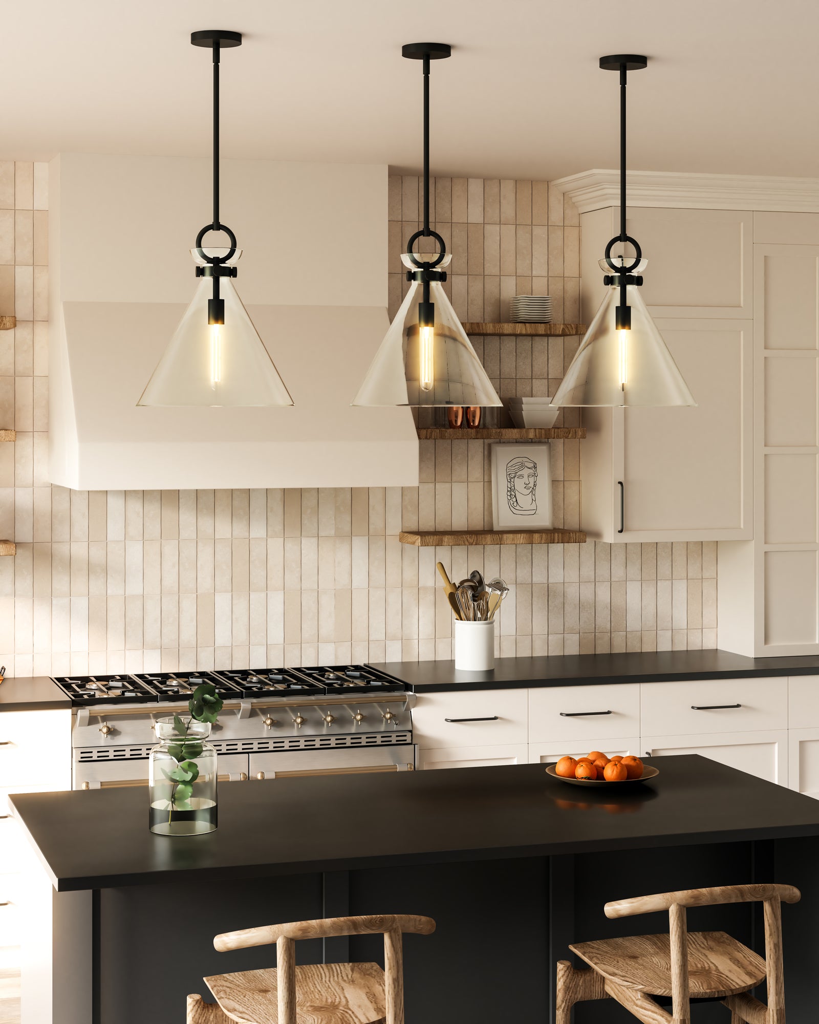 Emerson 14-in Matte Black/Clear Glass 1 Light Pendant
