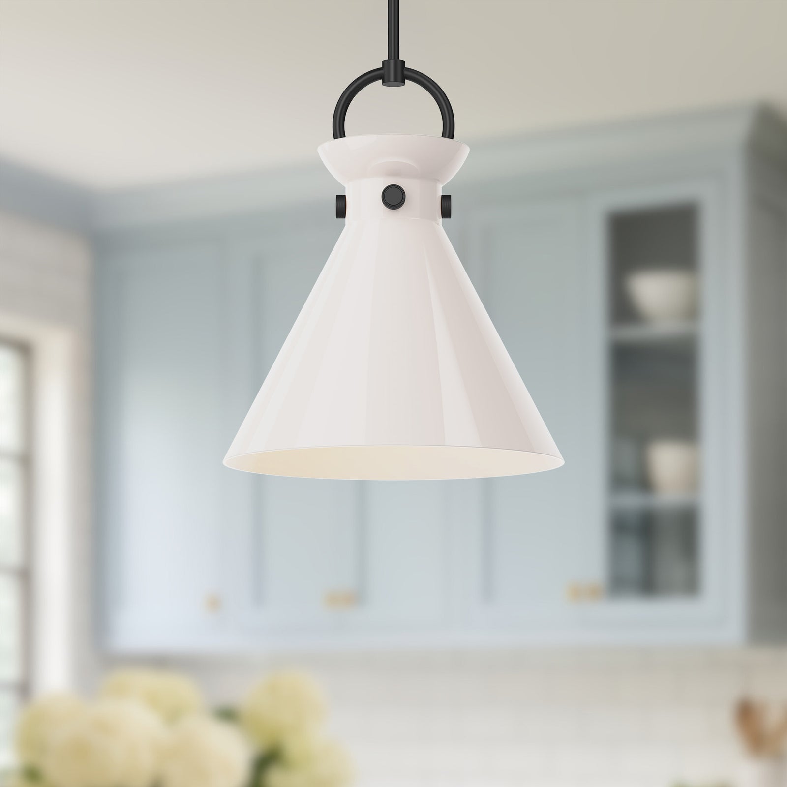 Emerson 14-in Matte Black/Glossy Opal Glass 1 Light Pendant