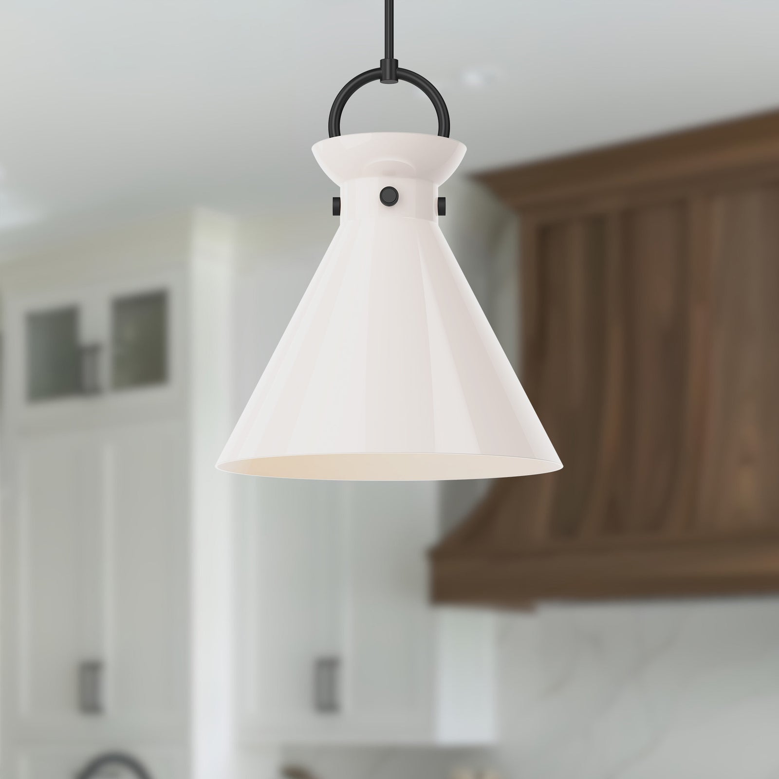 Emerson 18-in Matte Black/Glossy Opal Glass 1 Light Pendant