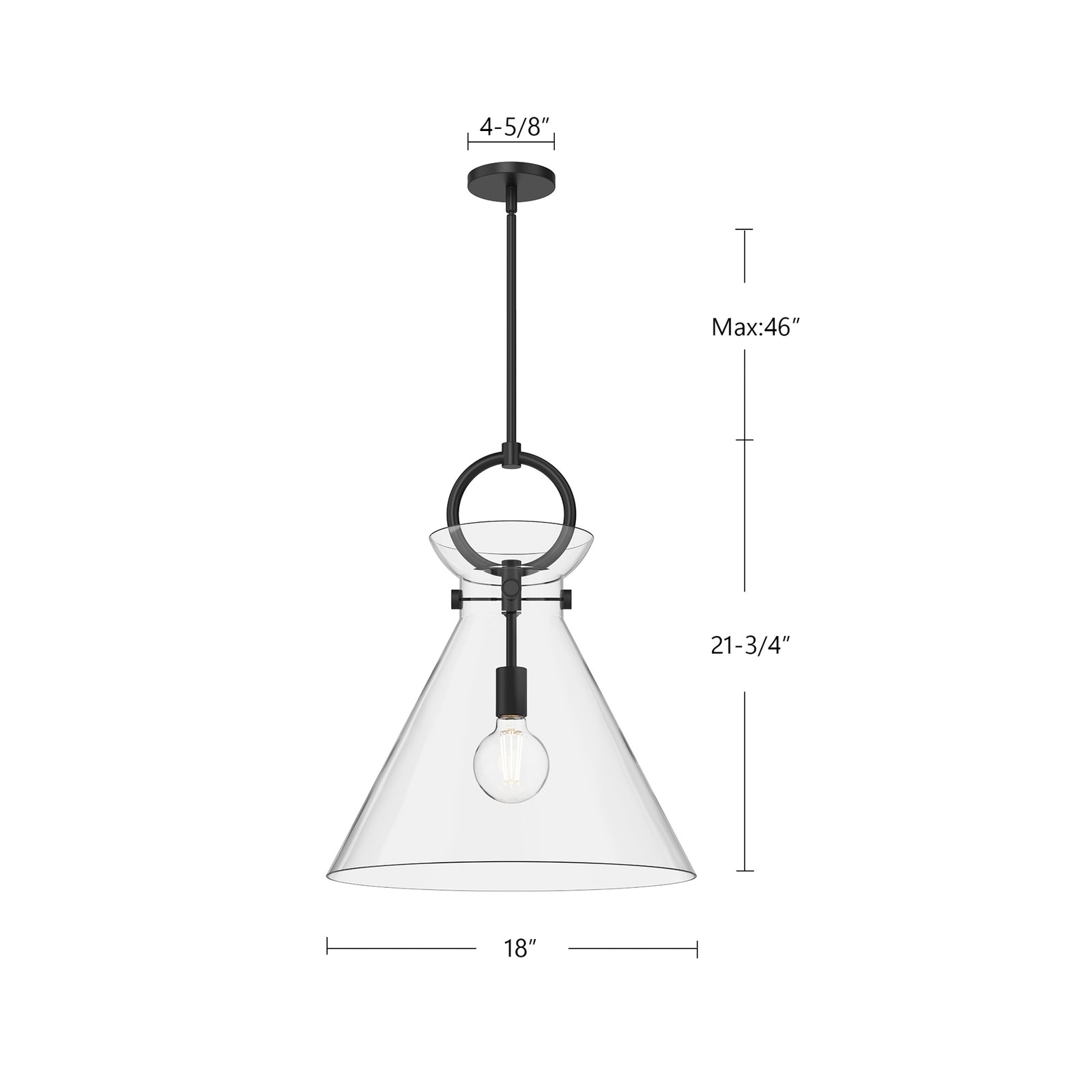 Emerson 18-in Matte Black/Clear Glass 1 Light Pendant
