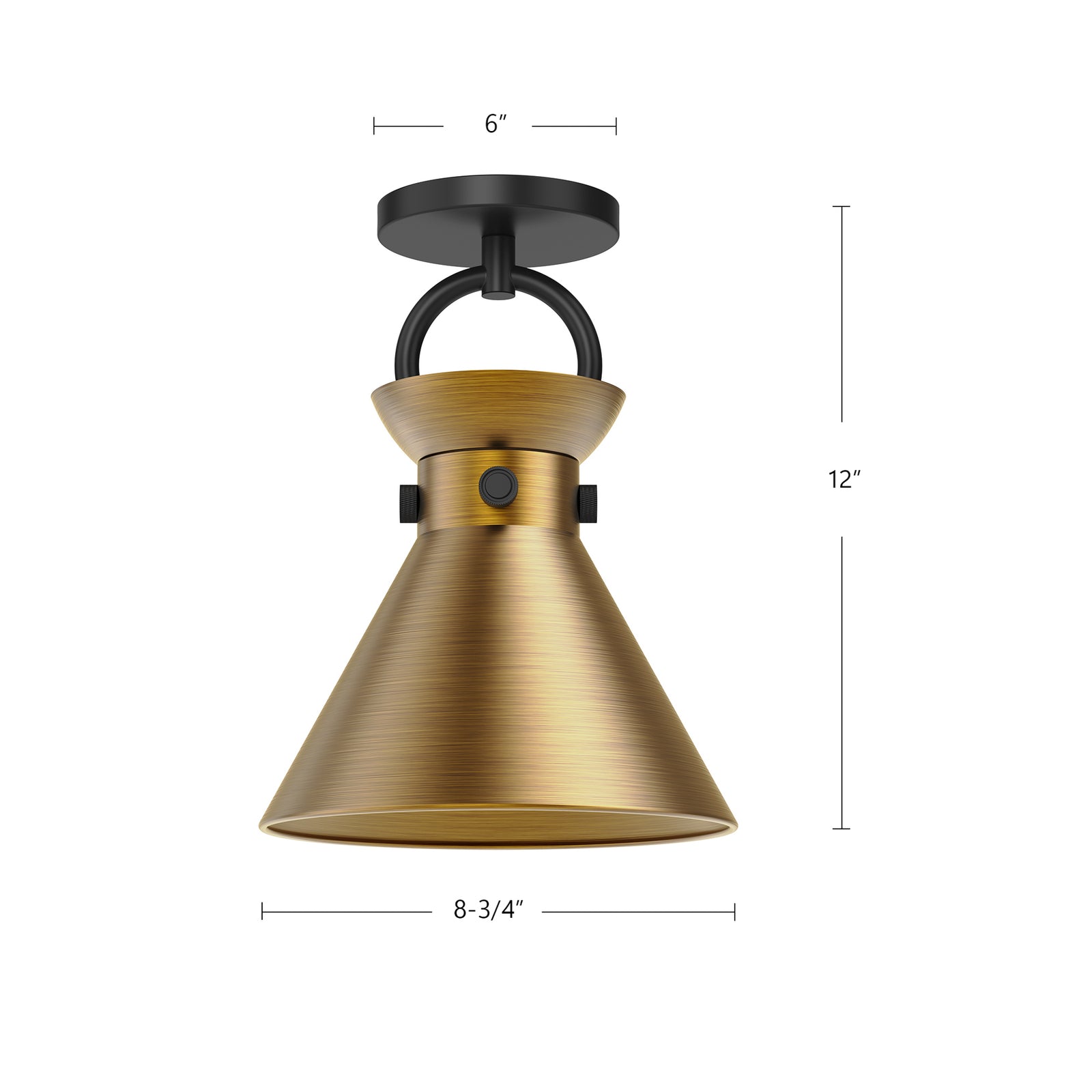 Emerson 9-in Matte Black/Aged Gold 1 Light Semi Flush Mount