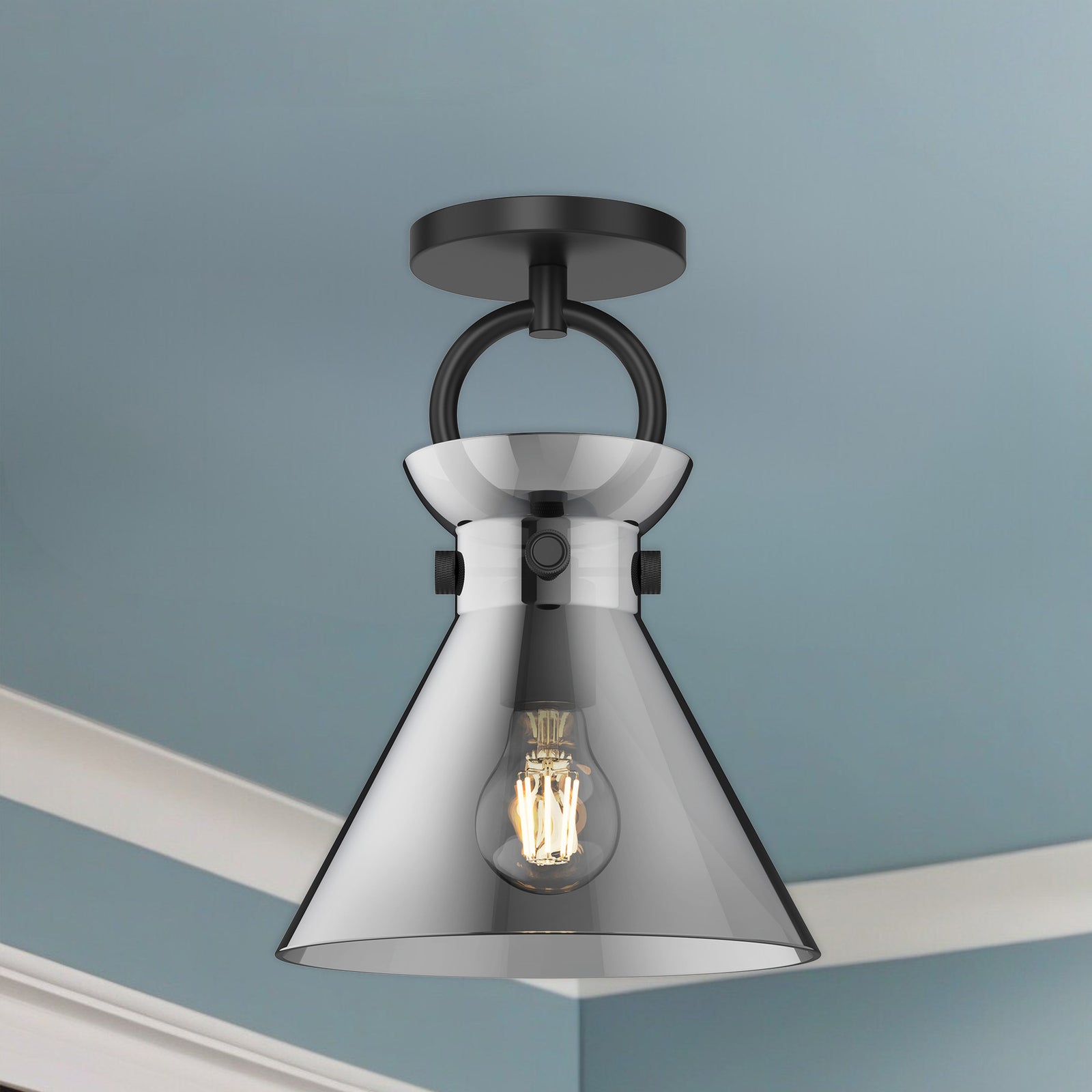 Emerson 9-in Matte Black/Smoked 1 Light Semi Flush Mount