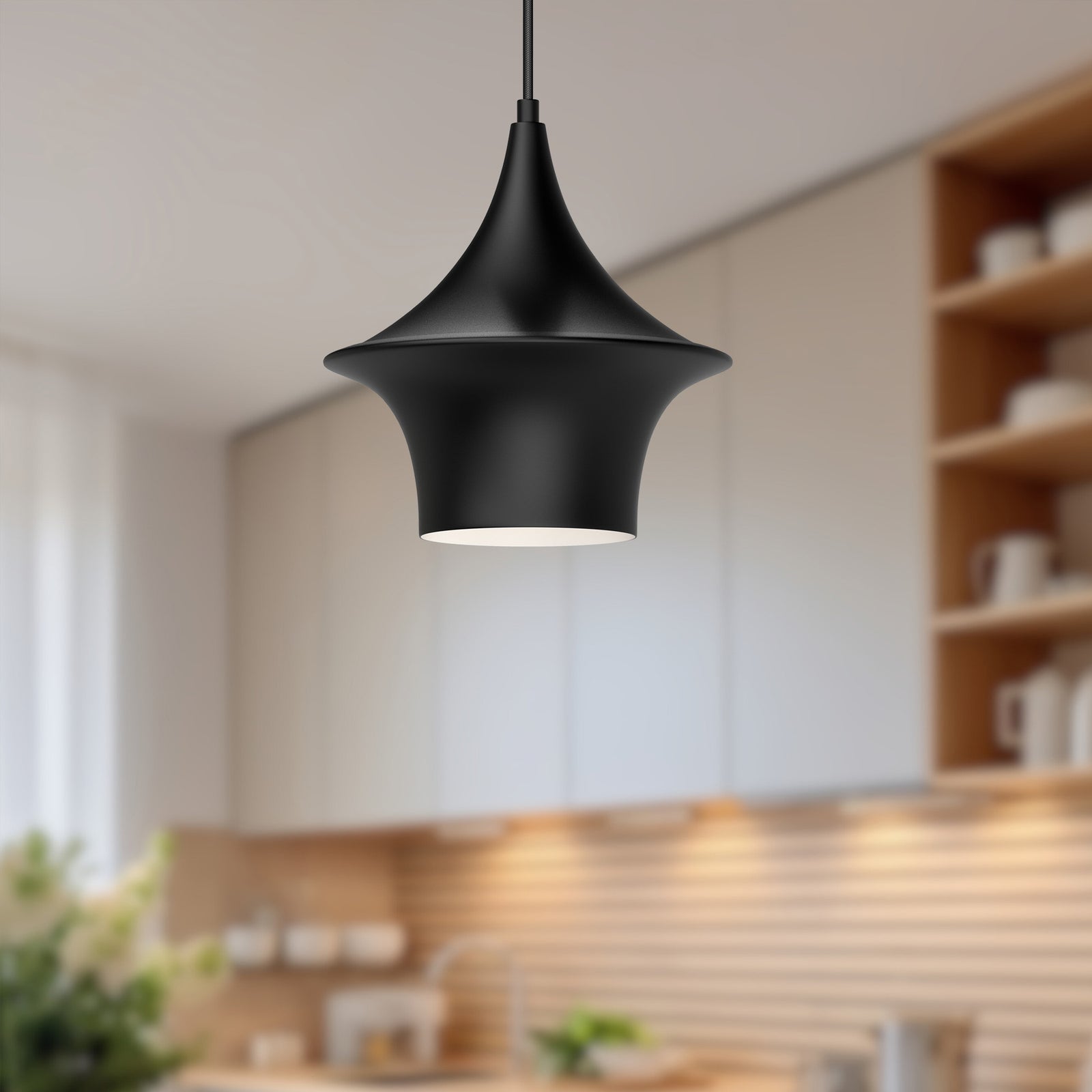 Emiko 9-in Matte Black 1 Light Pendant