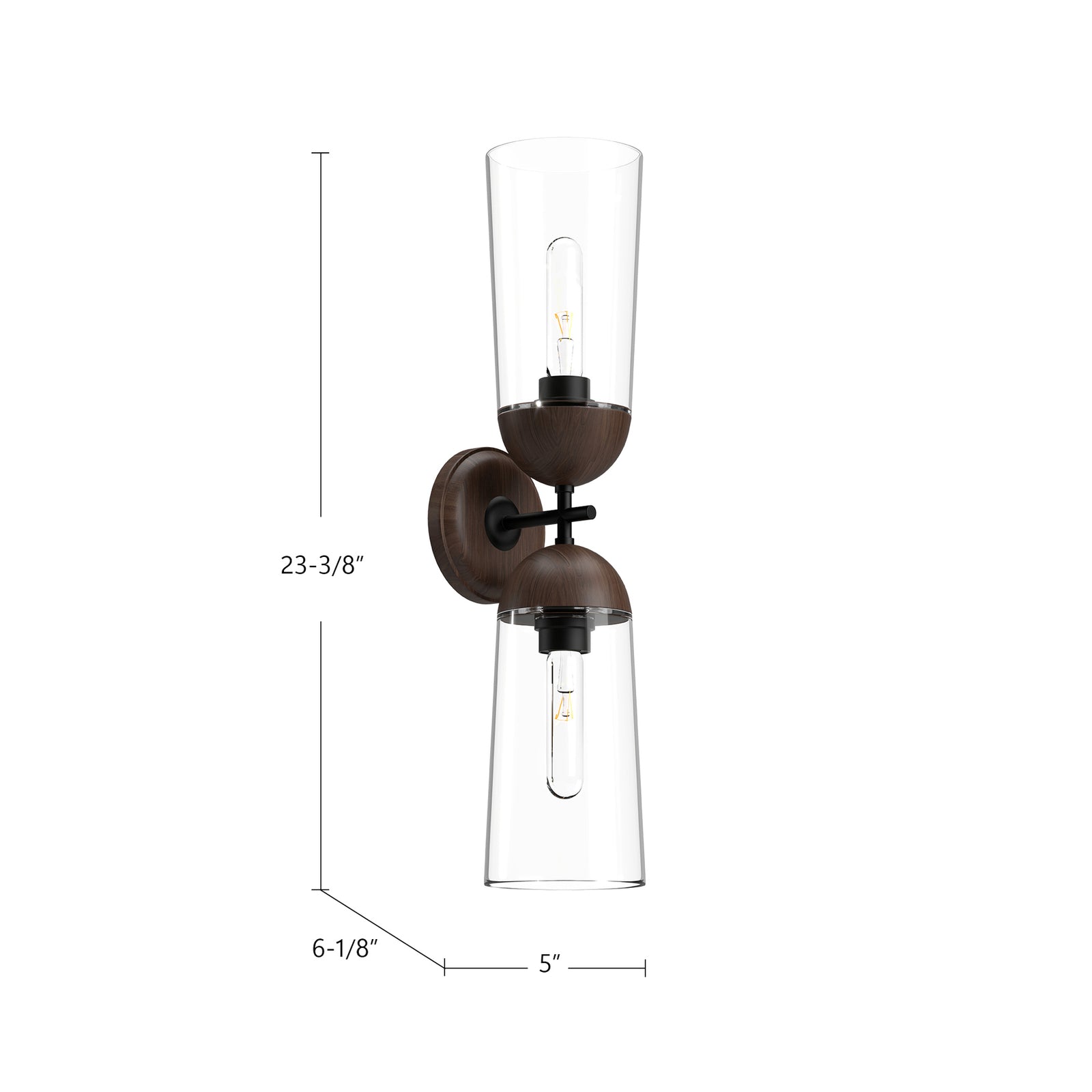 Emil 5-in Matte Black/Walnut 2 Lights Wall/Vanity