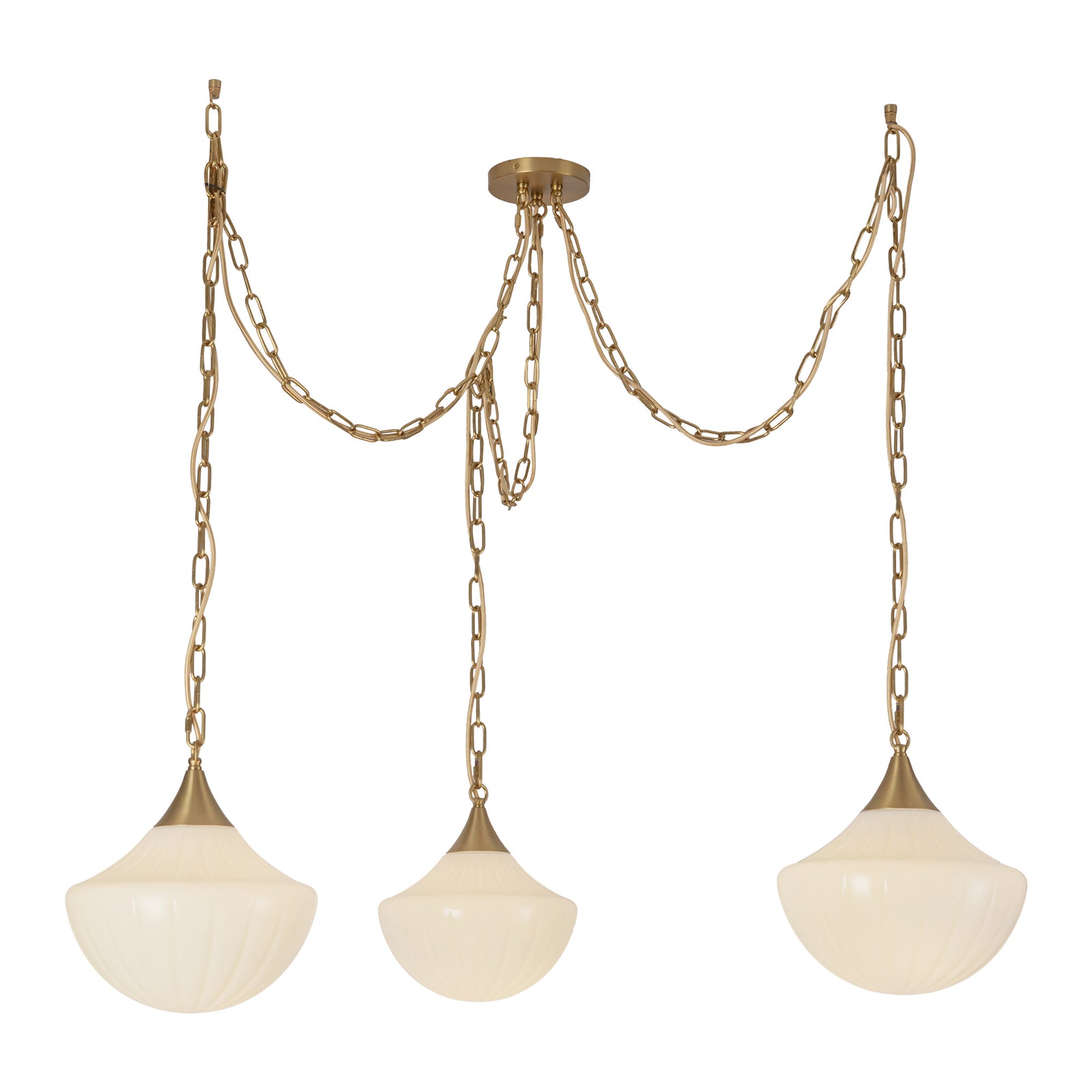 Farrah Brushed Gold/Glossy Ribbed Opal Glass Socket 12-in Multi Pendant