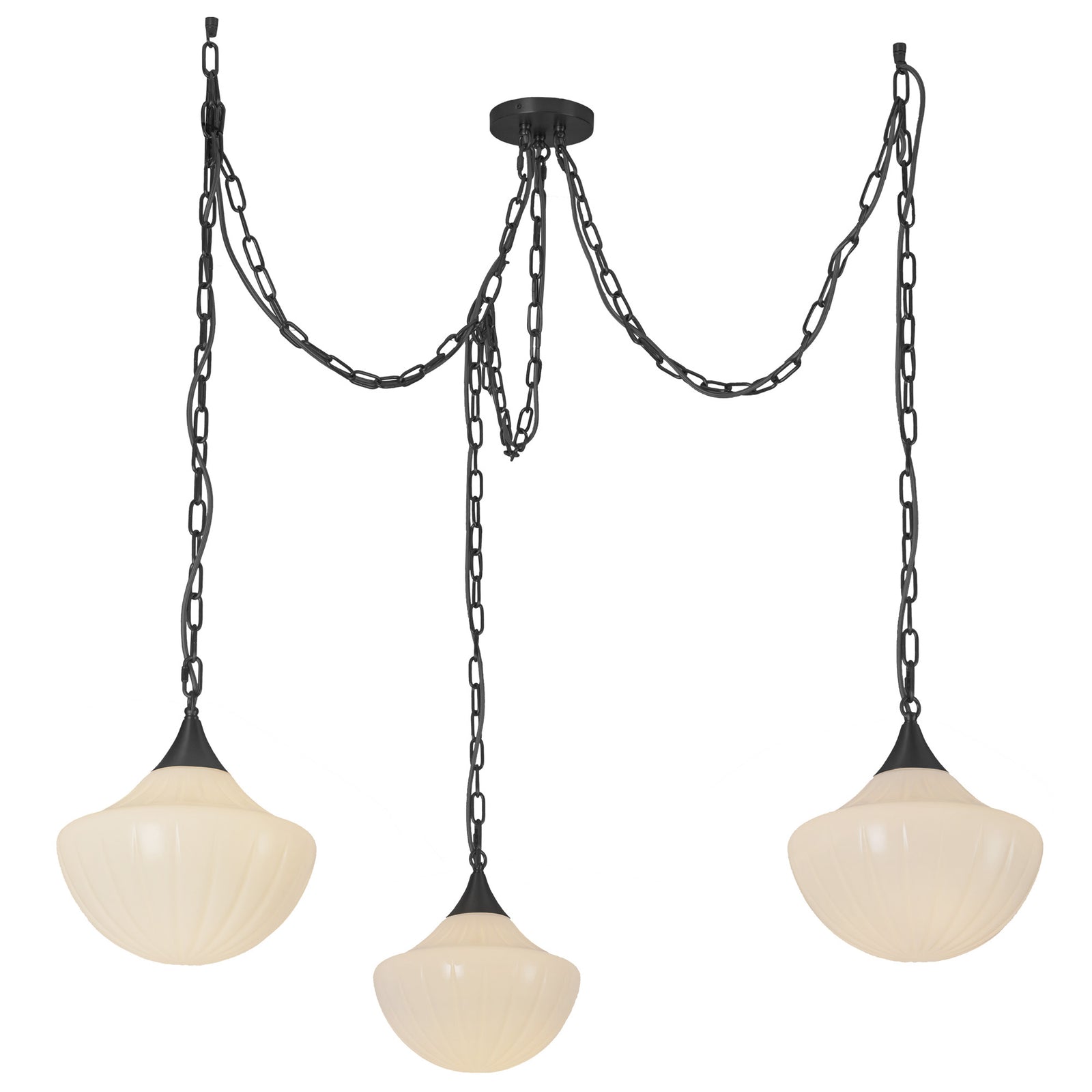 Farrah Matte Black/Glossy Ribbed Opal Glass Socket 12-in Multi Pendant