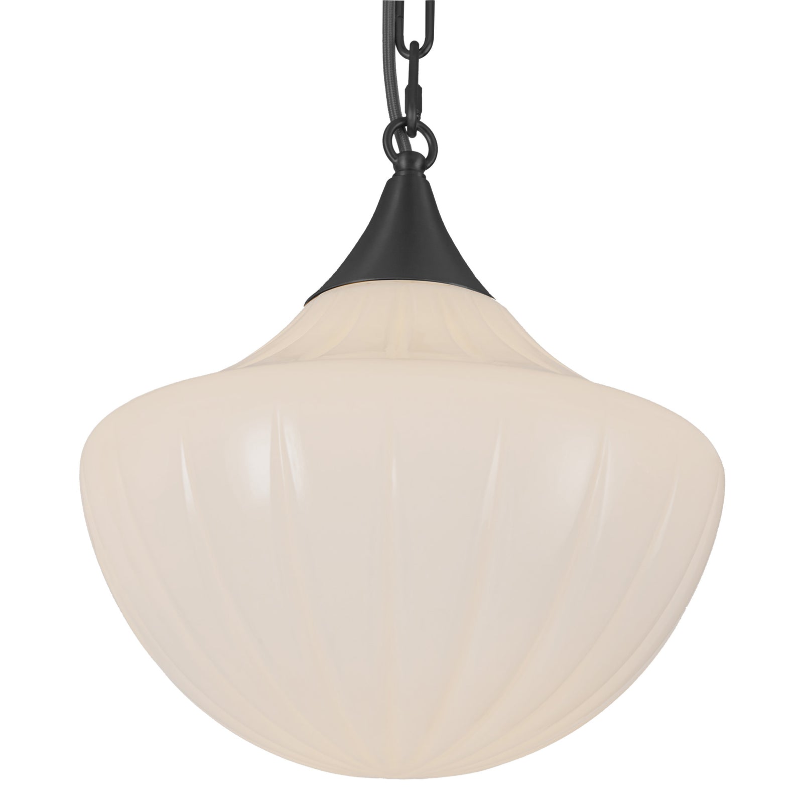 Farrah Matte Black/Glossy Ribbed Opal Glass Socket 12-in Multi Pendant