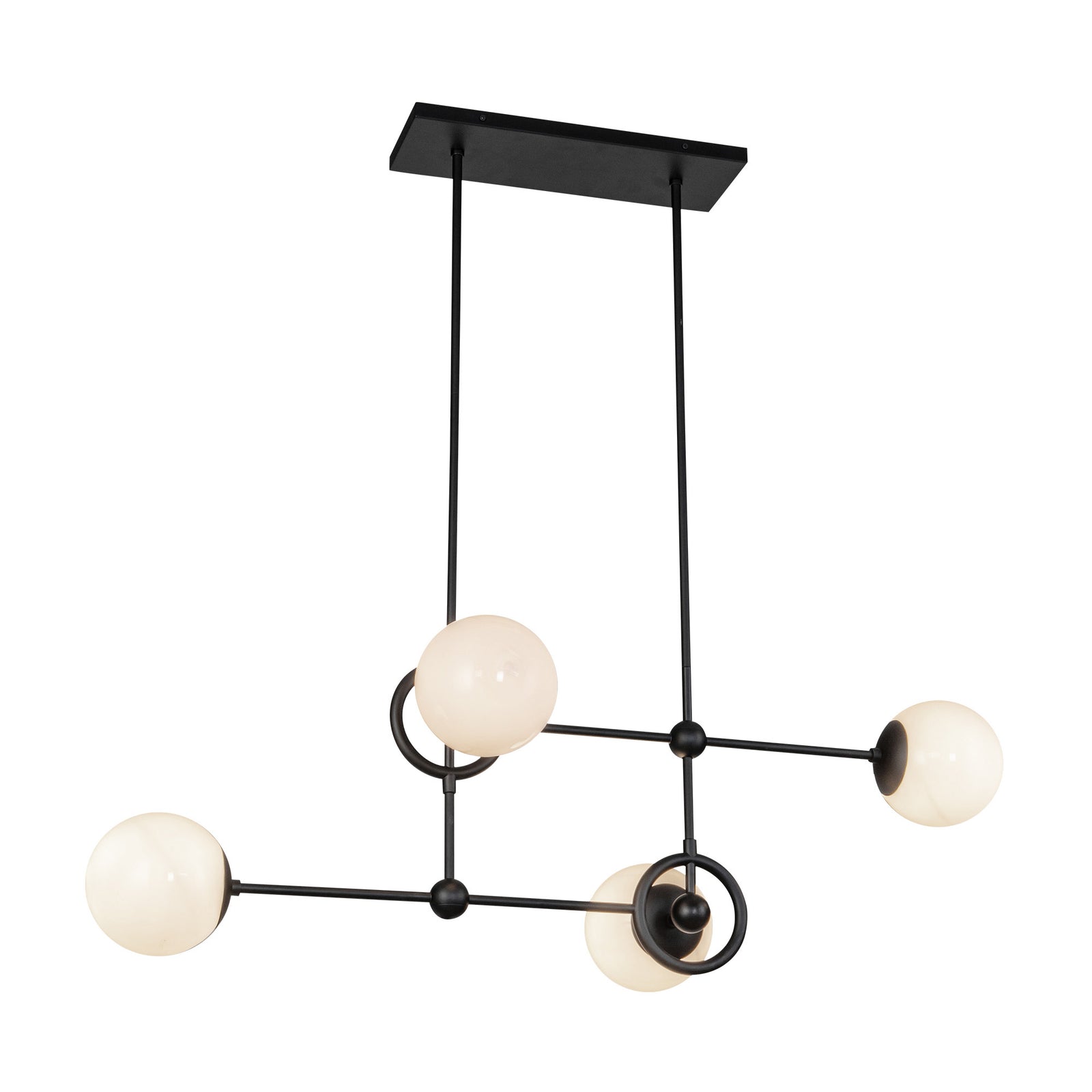 Fiore 42-in Matte Black/Glossy Opal Glass 4 Lights Chandelier