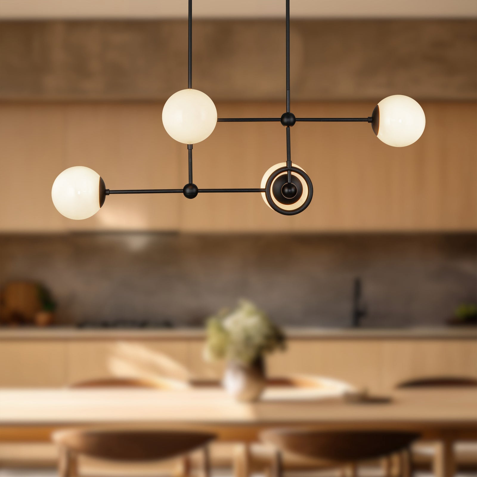 Fiore 42-in Matte Black/Glossy Opal Glass 4 Lights Chandelier