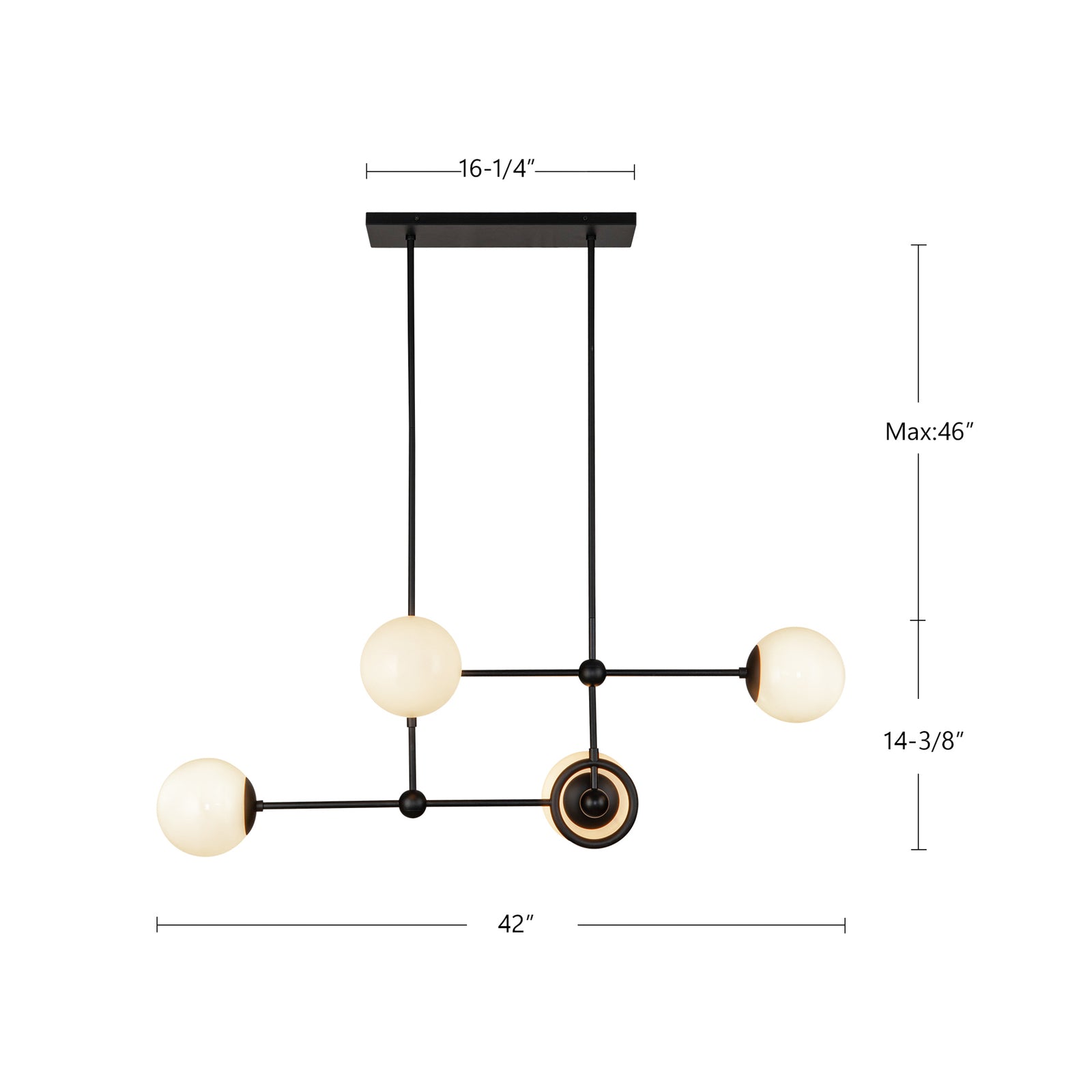 Fiore 42-in Matte Black/Glossy Opal Glass 4 Lights Chandelier
