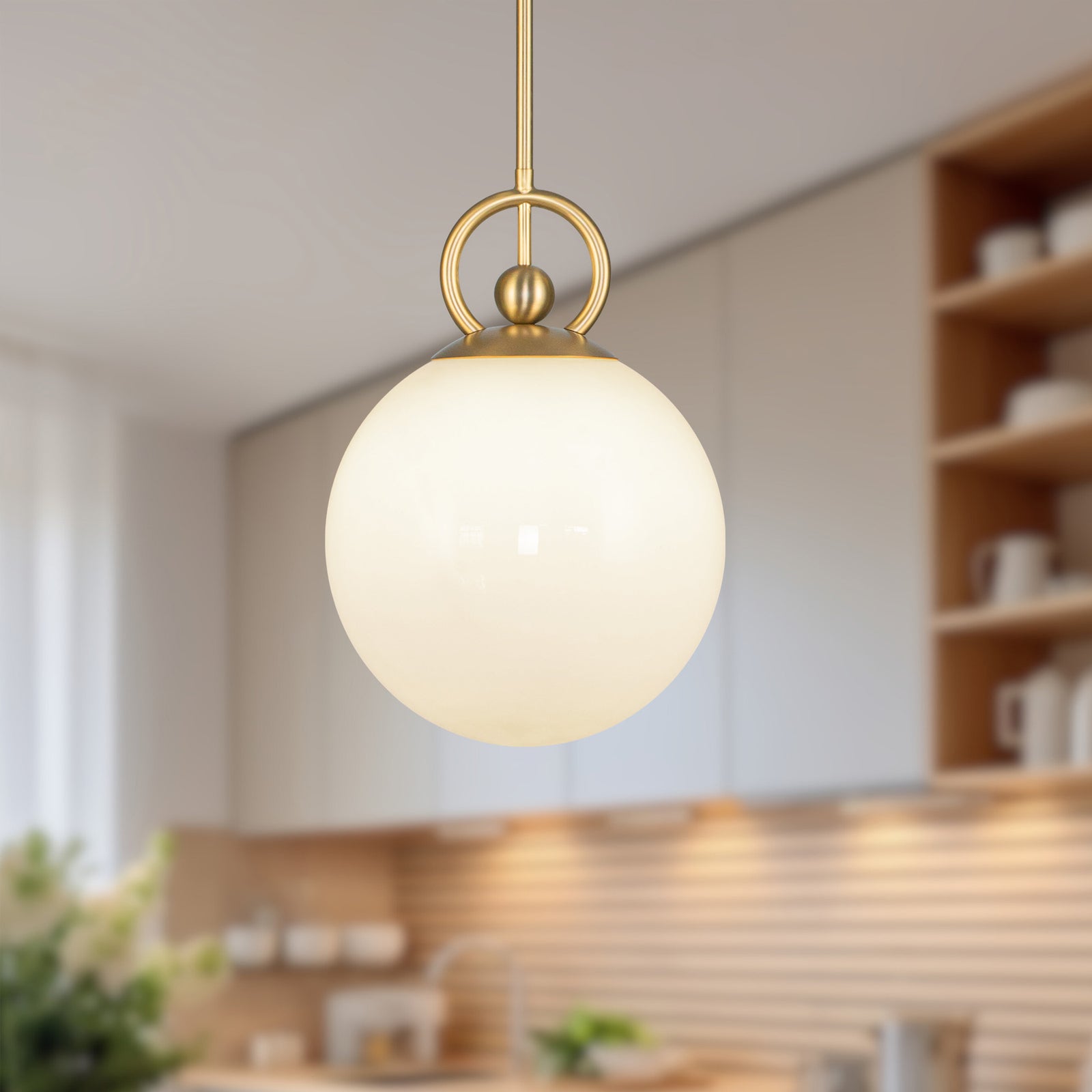 Fiore 10-in Brushed Gold/Glossy Opal Glass 1 Light Pendant