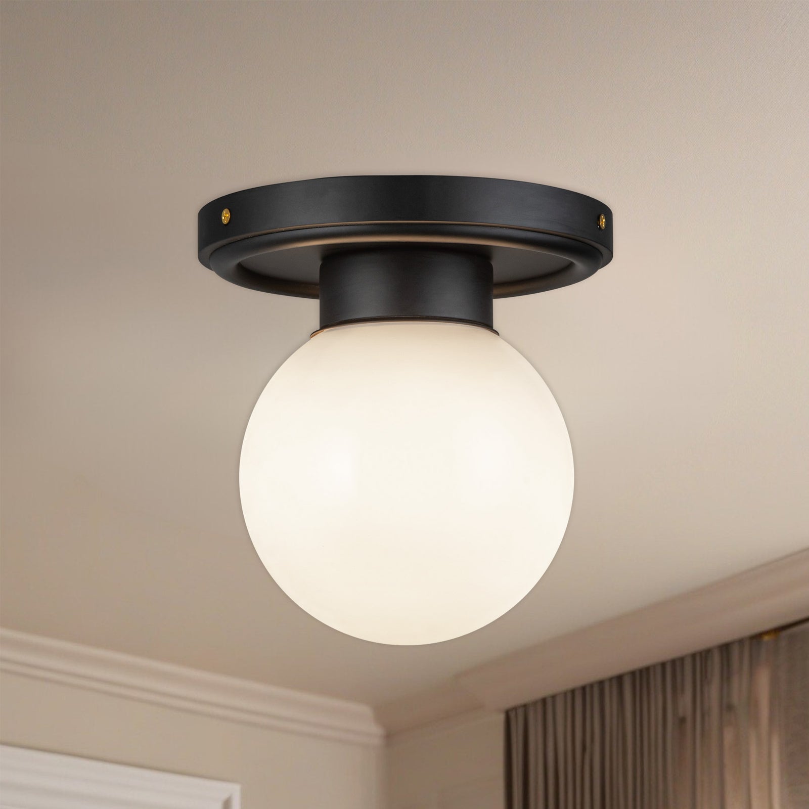 Fiore 6-in Matte Black/Glossy Opal Glass 1 Light Semi-Flush