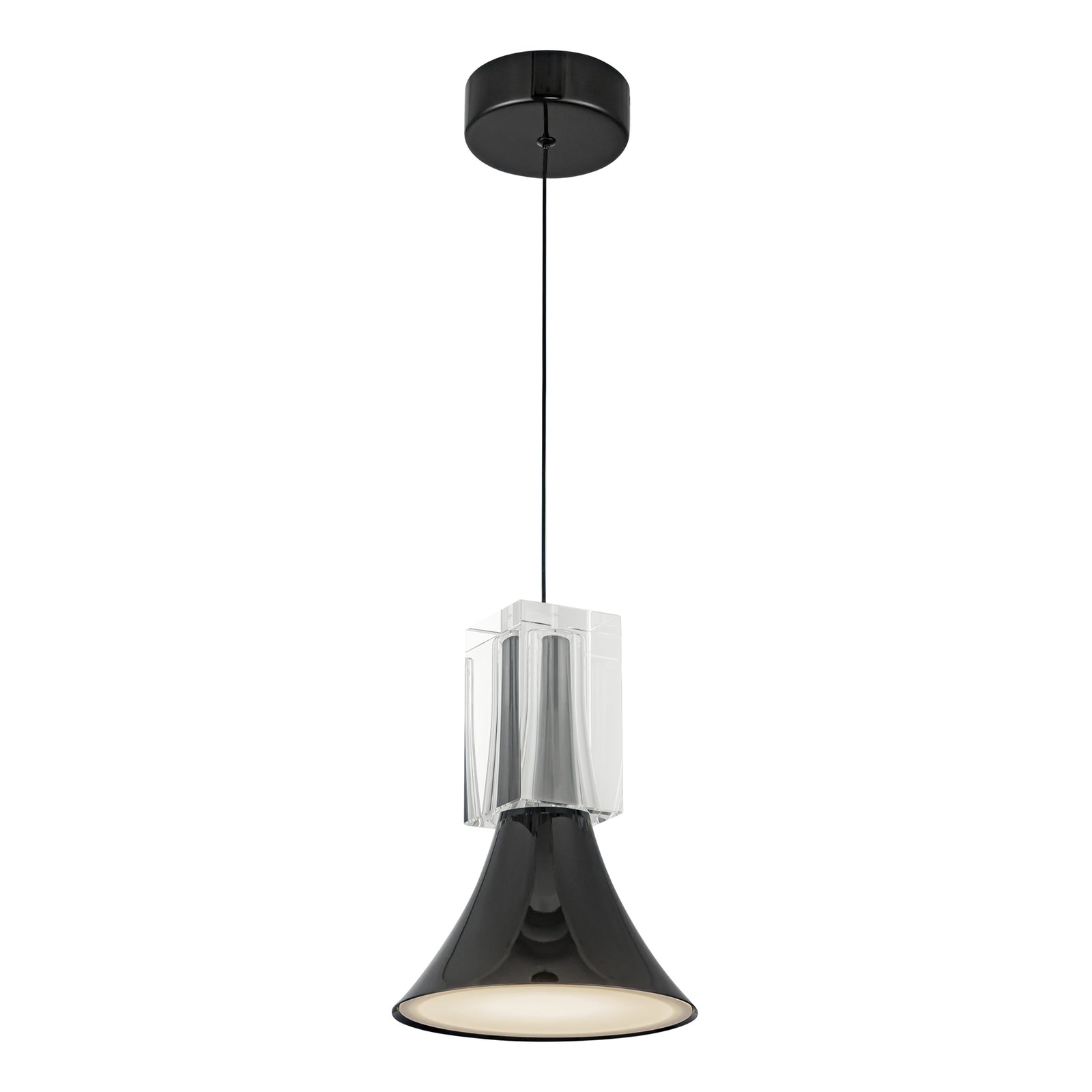 Floe 8-in Glossy Black/Clear Crystal LED Pendant