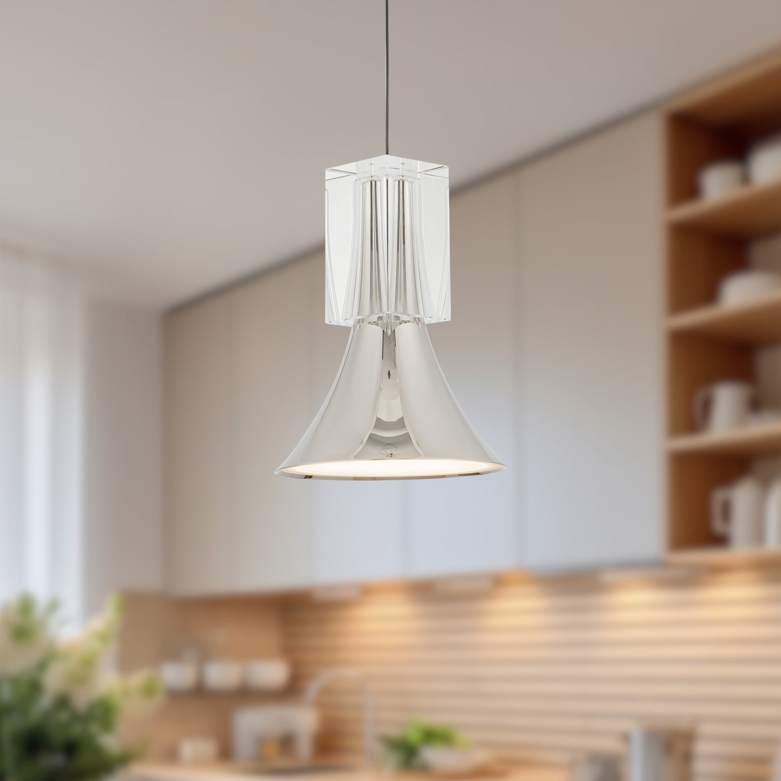 Floe 8-in Polished Nickel/Clear Crystal LED Pendant