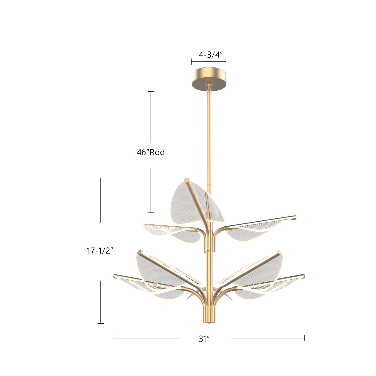 Flora 31-in Two-Tier Natural Brass LED Pendant